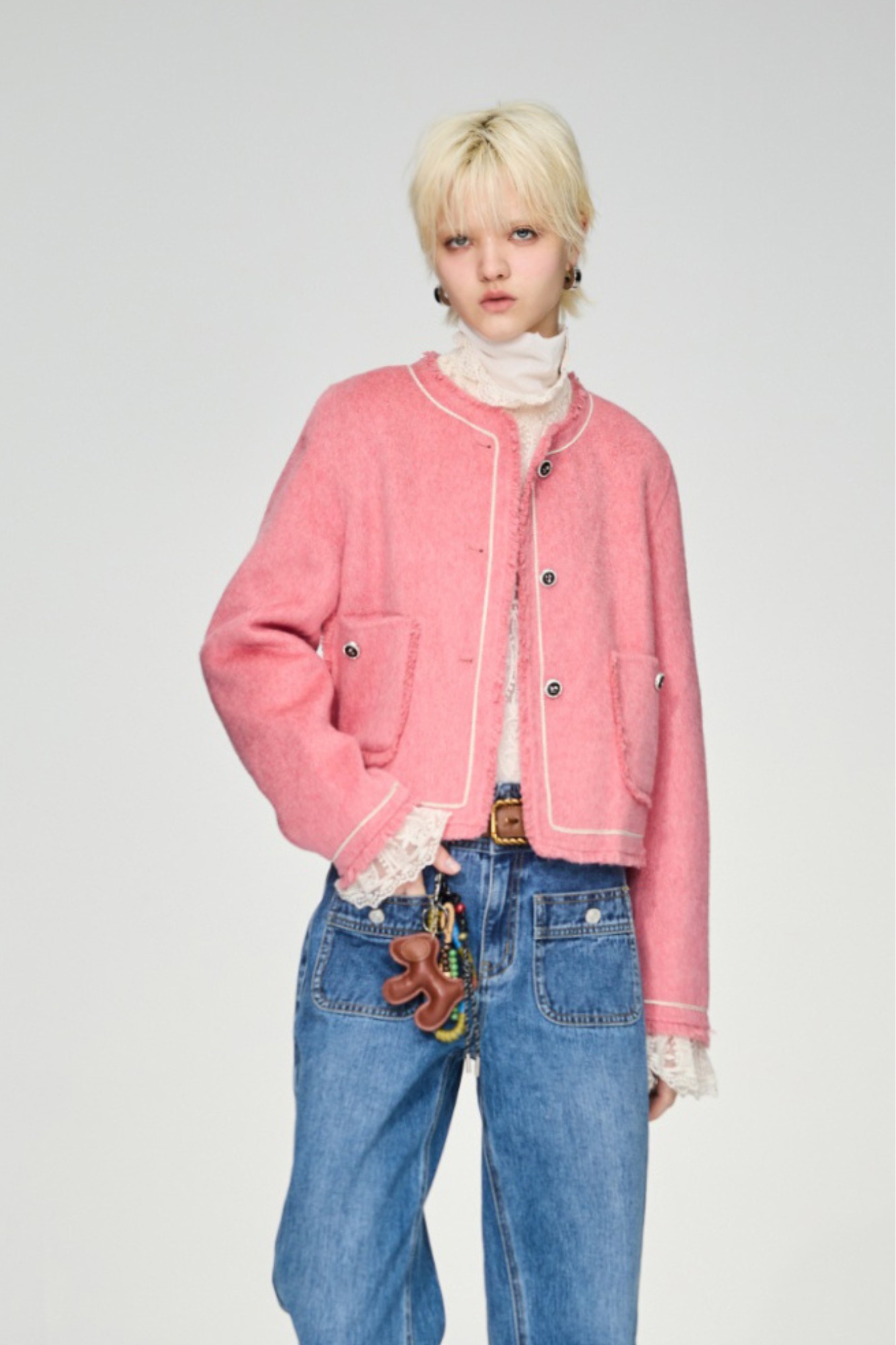 玫瑰奶霧須邊毛料外套 - 古典藕粉, 36 ▶十二月份◀ 25AW|1204 • Mocha Soft|❤️週週新品 | New|外衣 | Outwears|夾克 • 短外套|大衣 • 風衣