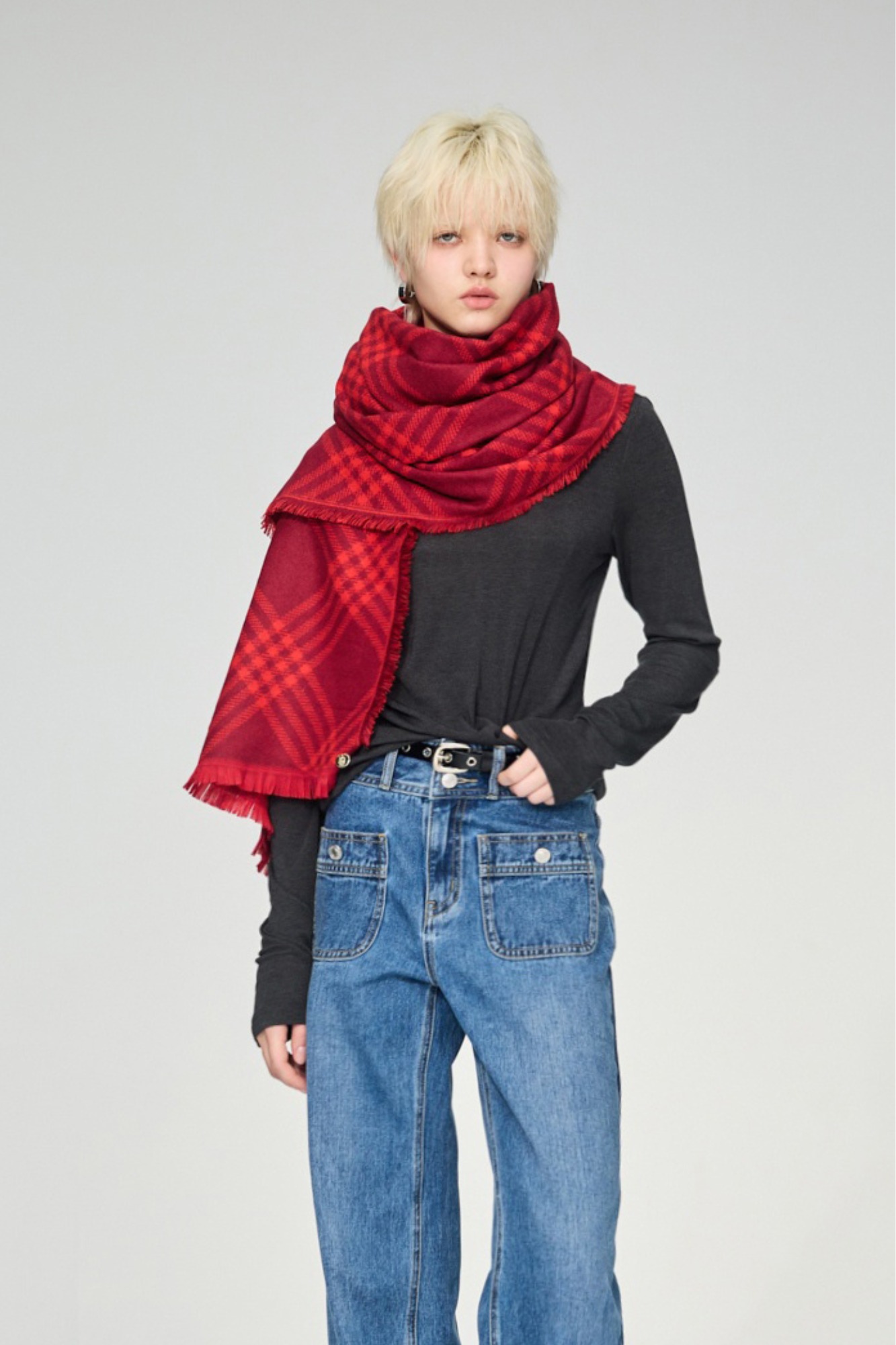 隨性素面長袖原領上衣 - 沉穩霧灰, 36 1218 • Quiet Red|❤️週週新品 | New|▶十二月份◀ 25AW|上著 | Tops|五、七分袖 • 長袖上衣