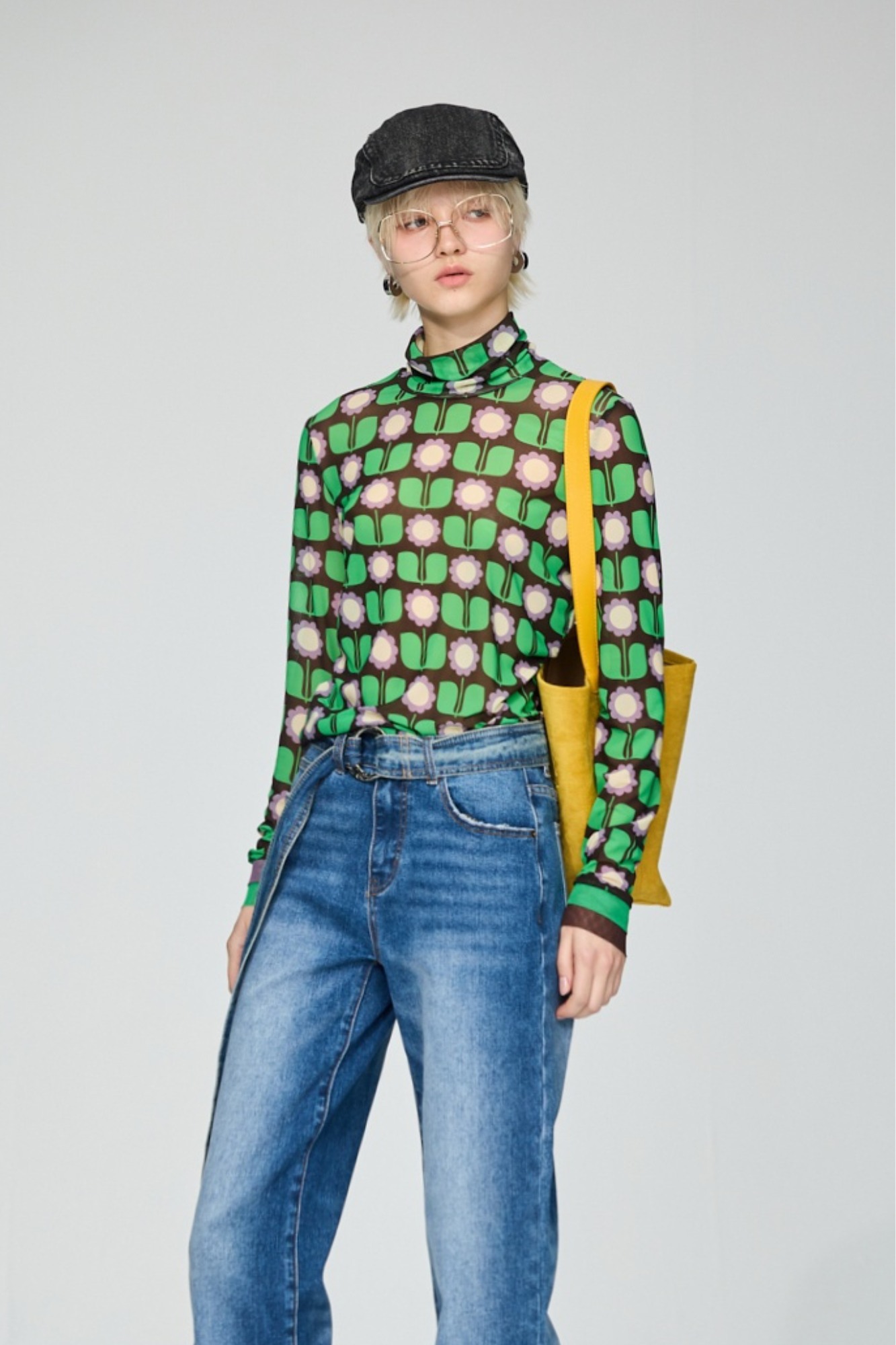 深林靜綠印花剪接小立領內搭 - 平靜翠綠, 36 ▶一月份◀ 25AW|0101 • Lavender Ease|⭐主題穿搭推薦⭐|➤中性帥氣系列|❤️週週新品 | New|上著 | Tops|五、七分袖 • 長袖上衣|針織 • 毛衣