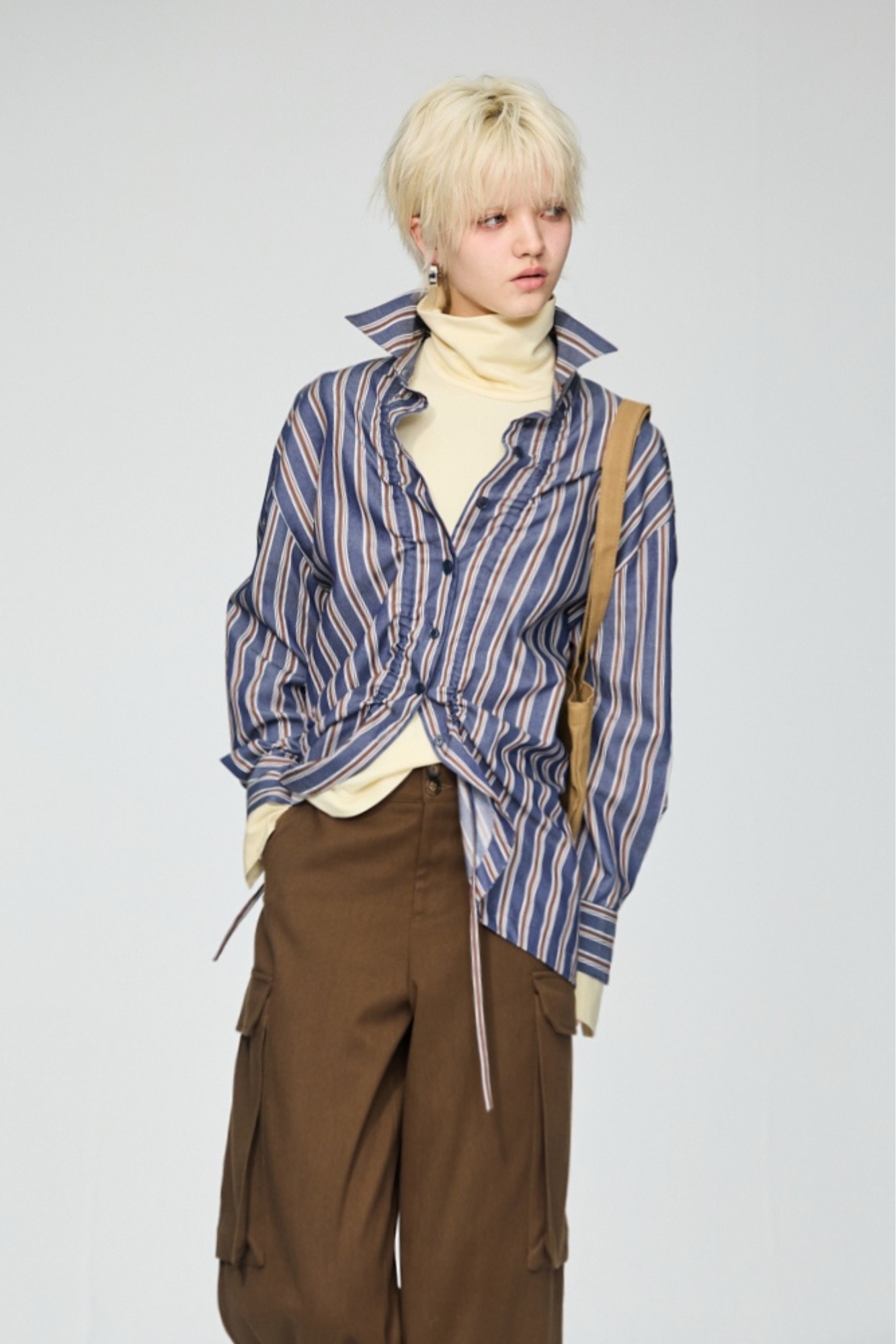 冰藍層次抽皺造型長袖襯衫 - 寧靜黛藍, 36 ▶一月份◀ 25AW|0101 • Lavender Ease|❤️週週新品 | New|上著 | Tops|襯衫