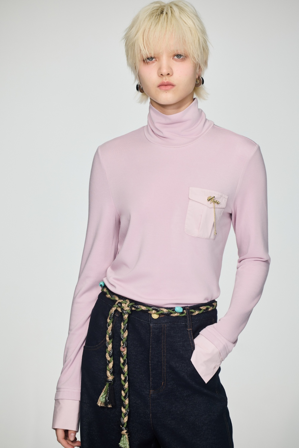 夜色留光高領剪接保暖上衣 - 薰衣草紫, 36 ▶一月份◀ 25AW|0101 • Lavender Ease|❤️週週新品 | New|上著 | Tops|五、七分袖 • 長袖上衣