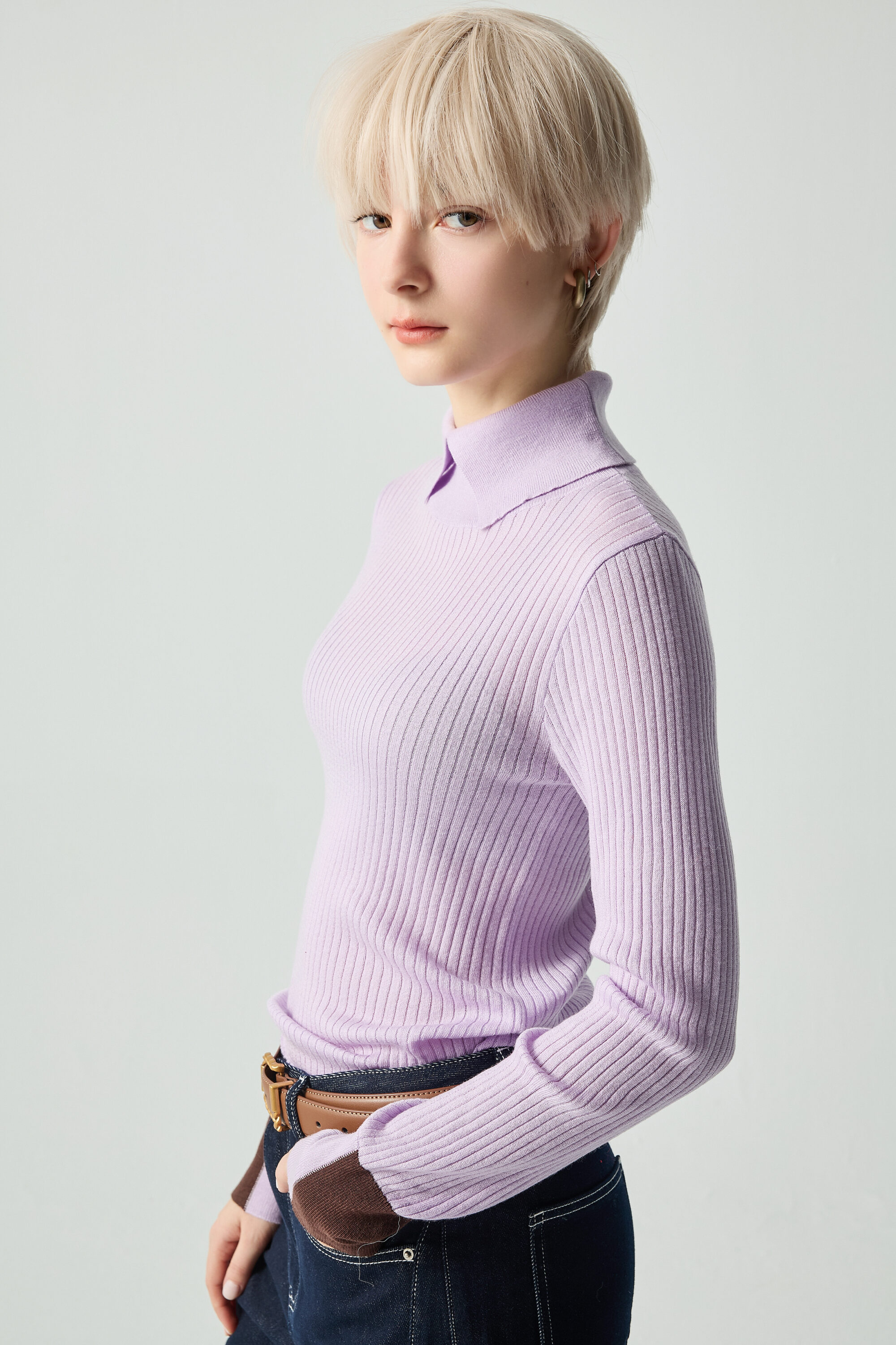 暮夜紫語配色造型針織上衣 - 薰衣草紫, 36 ▶一月份◀ 25AW|0101 • Lavender Ease|❤️週週新品 | New|上著 | Tops|五、七分袖 • 長袖上衣|針織 • 毛衣