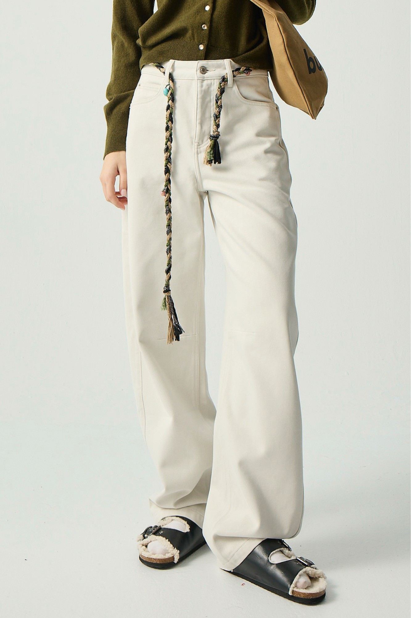 新雪轉暖內刷毛側邊剪接牛仔褲 - 無瑕純白, 36 ❤️週週新品 | New|▶一月份◀ 25AW|0108 • Soft Silence|下著 | Bottoms|長褲 • 寬褲|牛仔丹寧