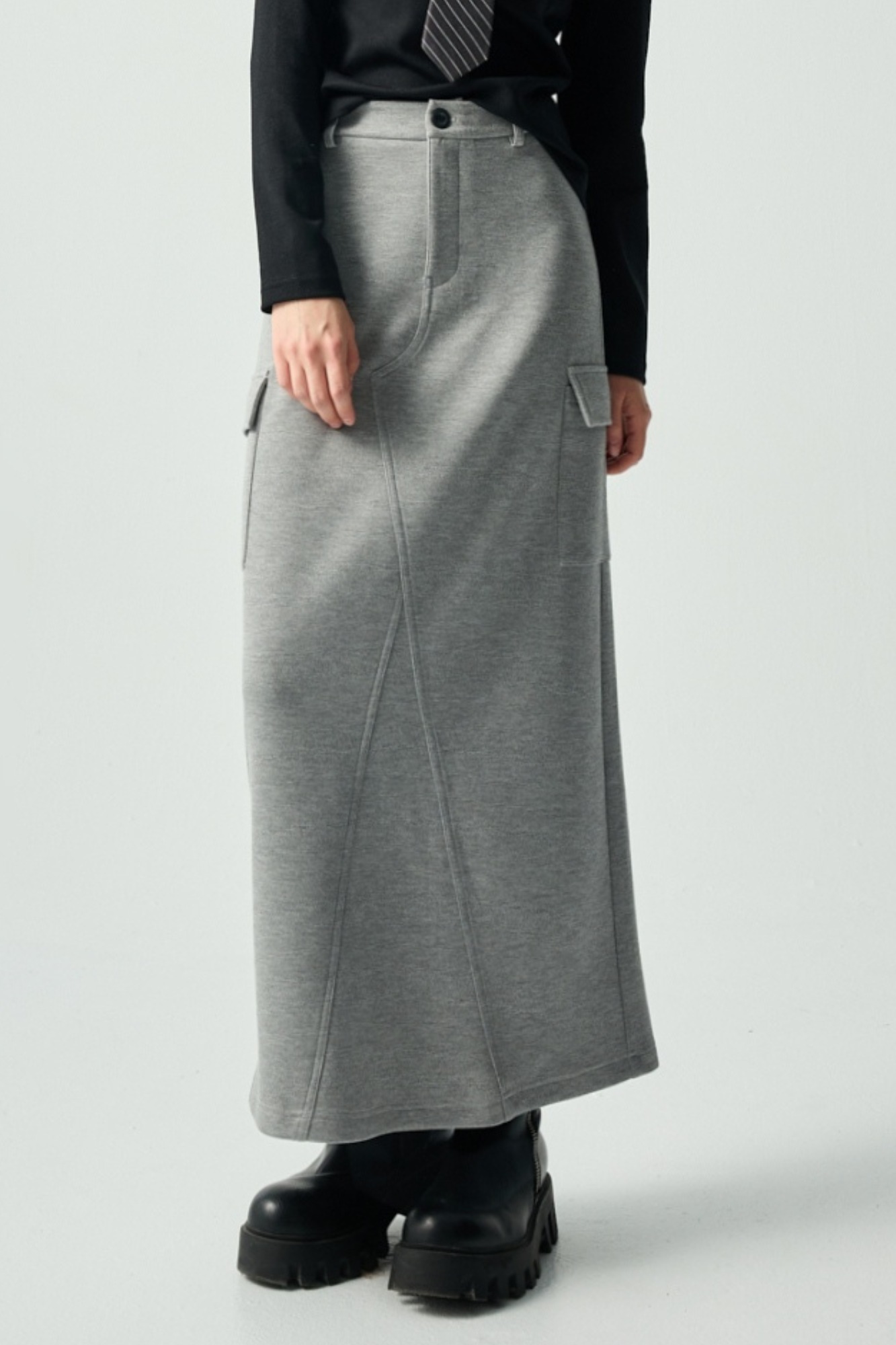 冰藍霧灰微磨毛雙口袋長裙 - 沉穩霧灰, 36 0115 • Still in Blue|❤️週週新品 | New|▶一月份◀ 25AW|下著 | Bottoms|長裙 • 短裙