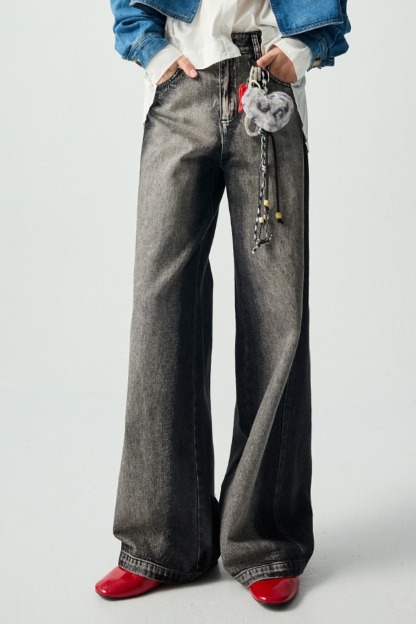 海平線灰水洗灰牛仔寬褲 - 神祕純黑, 36 0115 • Still in Blue|❤️週週新品 | New|▶一月份◀ 25AW|下著 | Bottoms|長褲 • 寬褲|牛仔丹寧