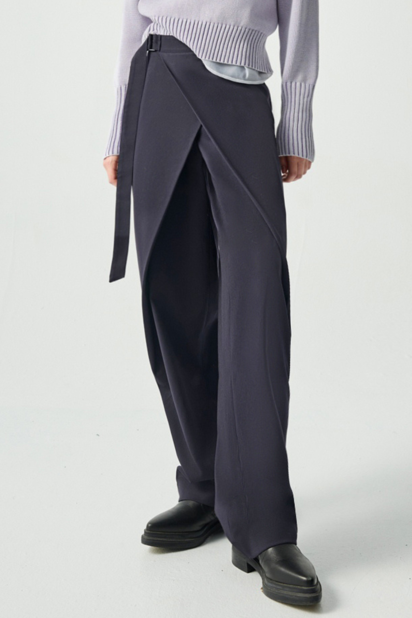 深調裏身造型壓線寬褲 - 神祕純黑, 36 ❤️週週新品 | New|▶一月份◀ 25AW|0121 • Midnight Lilac|下著 | Bottoms|長褲 • 寬褲