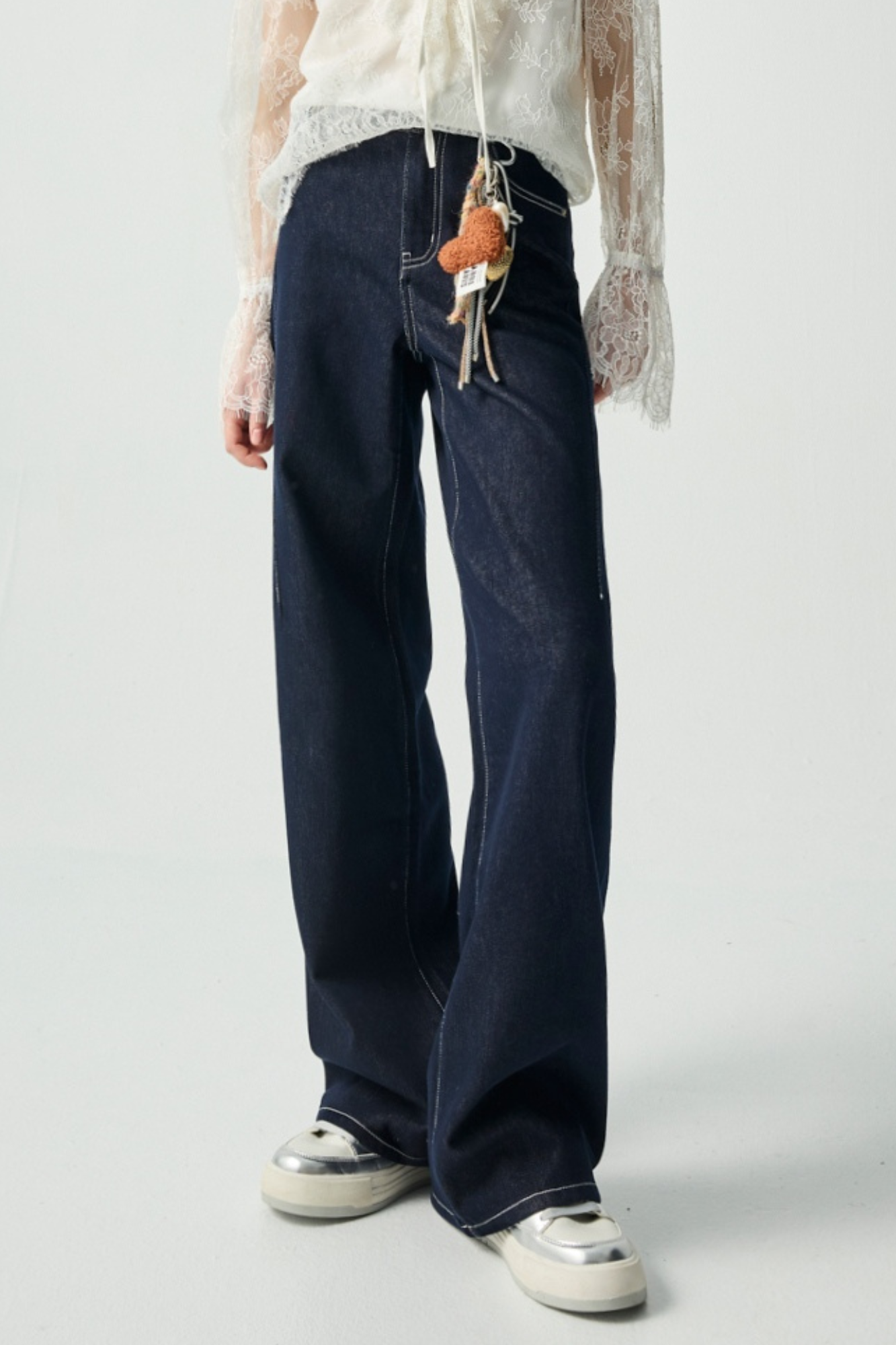 流線丹寧內刷毛剪接牛仔褲 - 深邃藏藍, 36 ❤️週週新品 | New|▶一月份◀ 25AW|0121 • Midnight Lilac|下著 | Bottoms|長褲 • 寬褲|牛仔丹寧