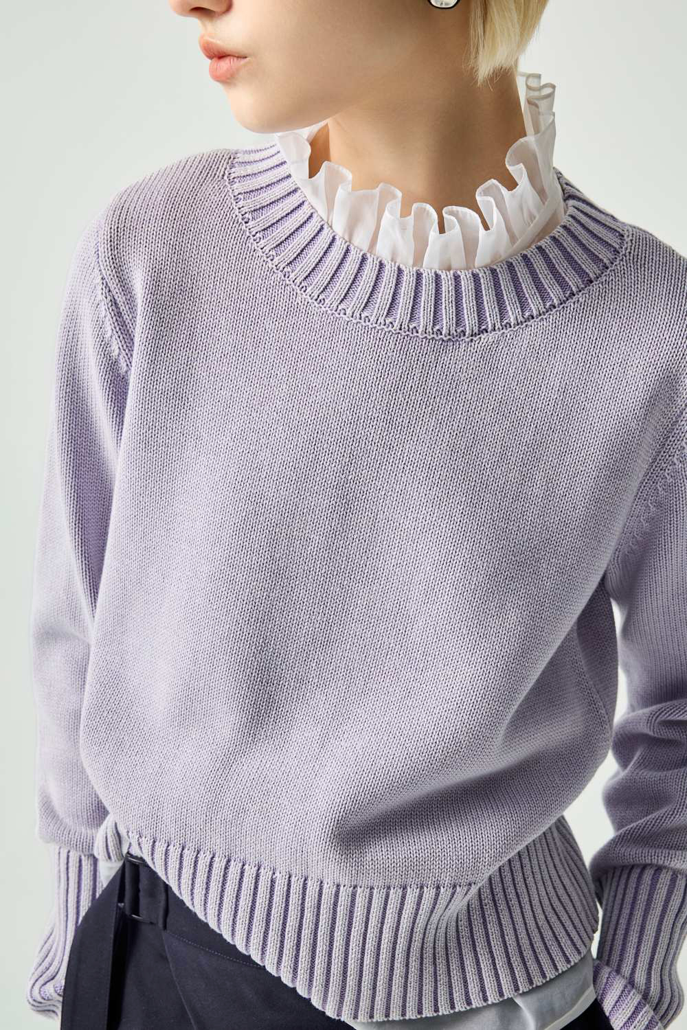 紫羅蘭風寬羅紋圓領針織上衣 - 薰衣草紫, 36 ❤️週週新品 | New|▶一月份◀ 25AW|0121 • Midnight Lilac|上著 | Tops|五、七分袖 • 長袖上衣|針織 • 毛衣