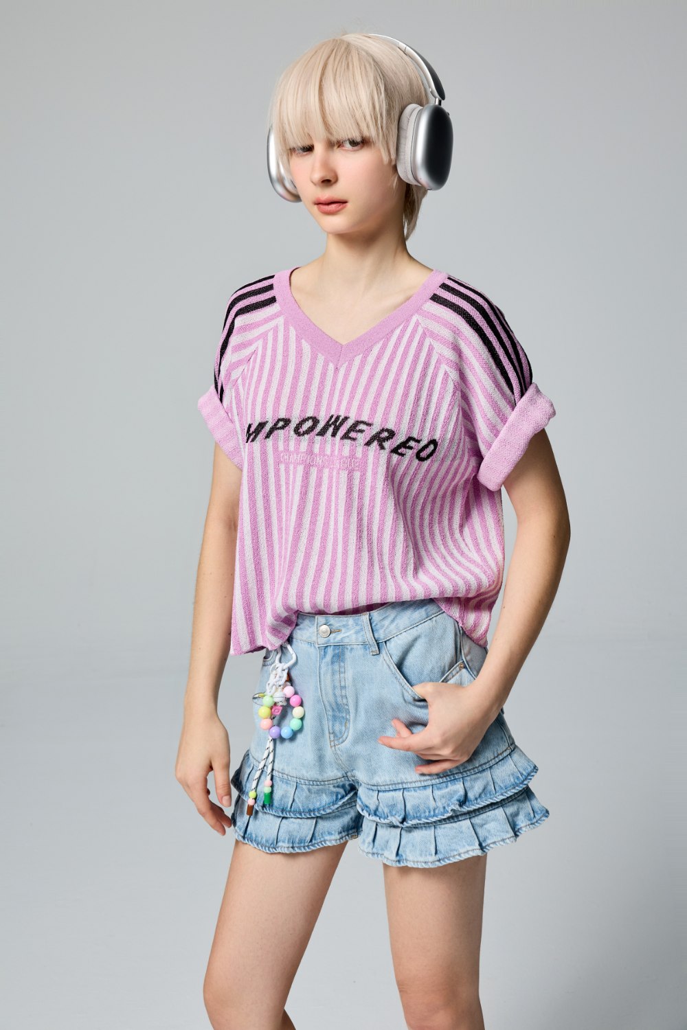奶霜粉美式配條短版針織上衣 ❤️週週新品 | New|▶七月份◀ 25SS|0724 • Icy Cutie 冰果甜心|上著 | Tops|無袖 • 短袖上衣|針織 • 毛衣