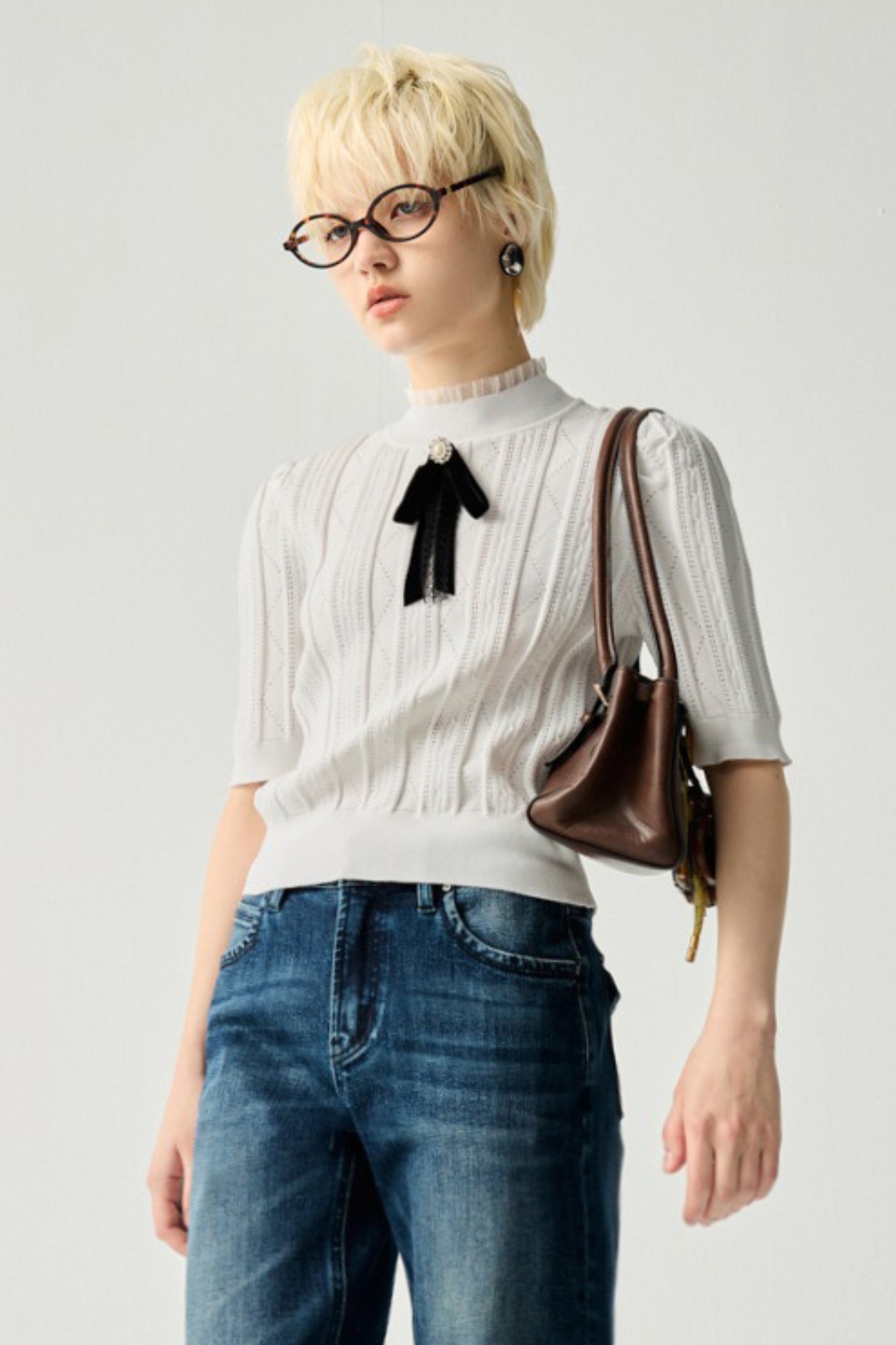 泡泡公主袖小高領上衣 - 無瑕純白, 36 ❤️週週新品 | New|▶二月份◀ 26SS|0226 • City Lights|上著 | Tops|無袖 • 短袖上衣|針織 • 毛衣