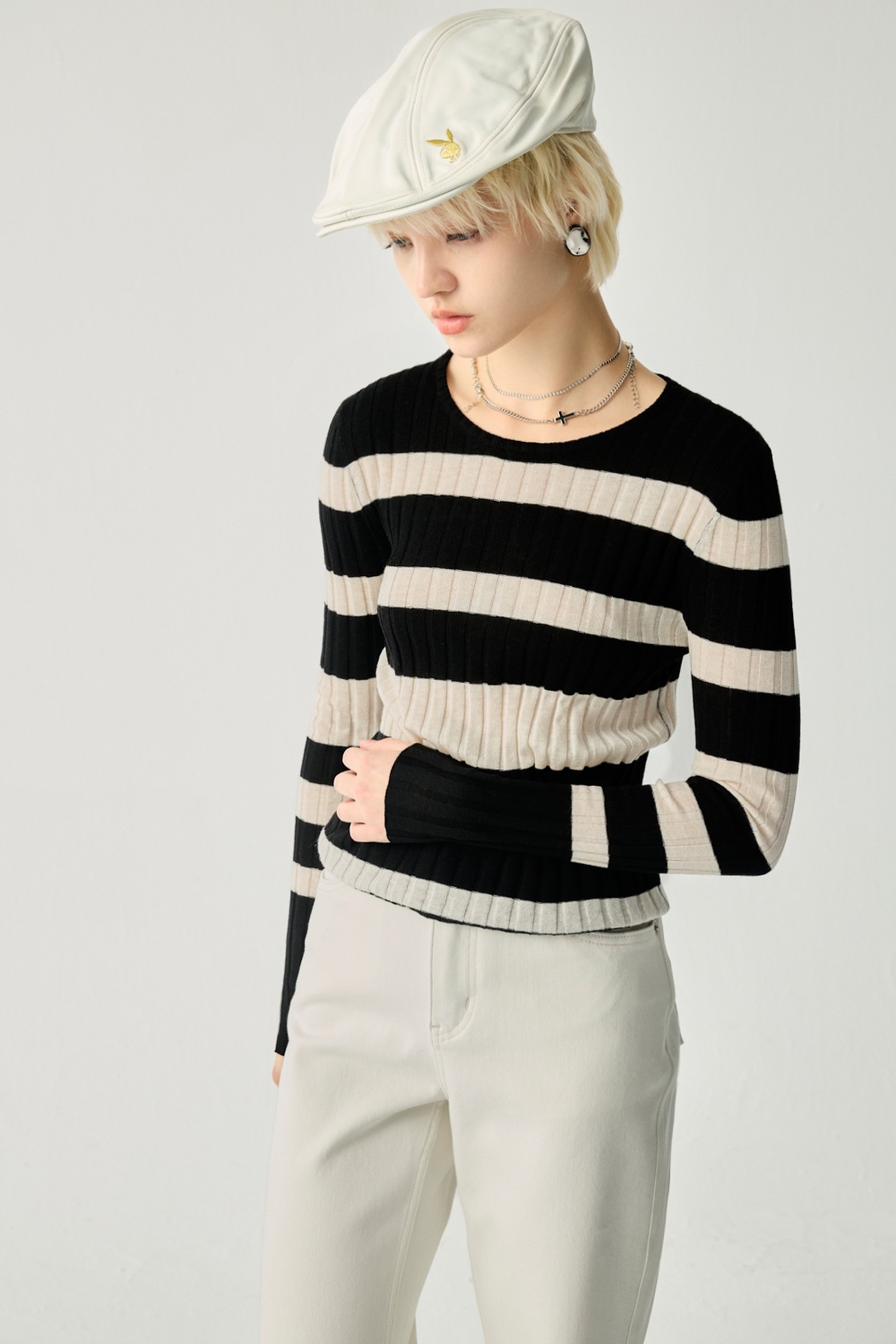 日常基本線條針織上衣 - 黑白條紋, 36 ❤️週週新品 | New|▶二月份◀ 26SS|0226 • City Lights|上著 | Tops|五、七分袖 • 長袖上衣
