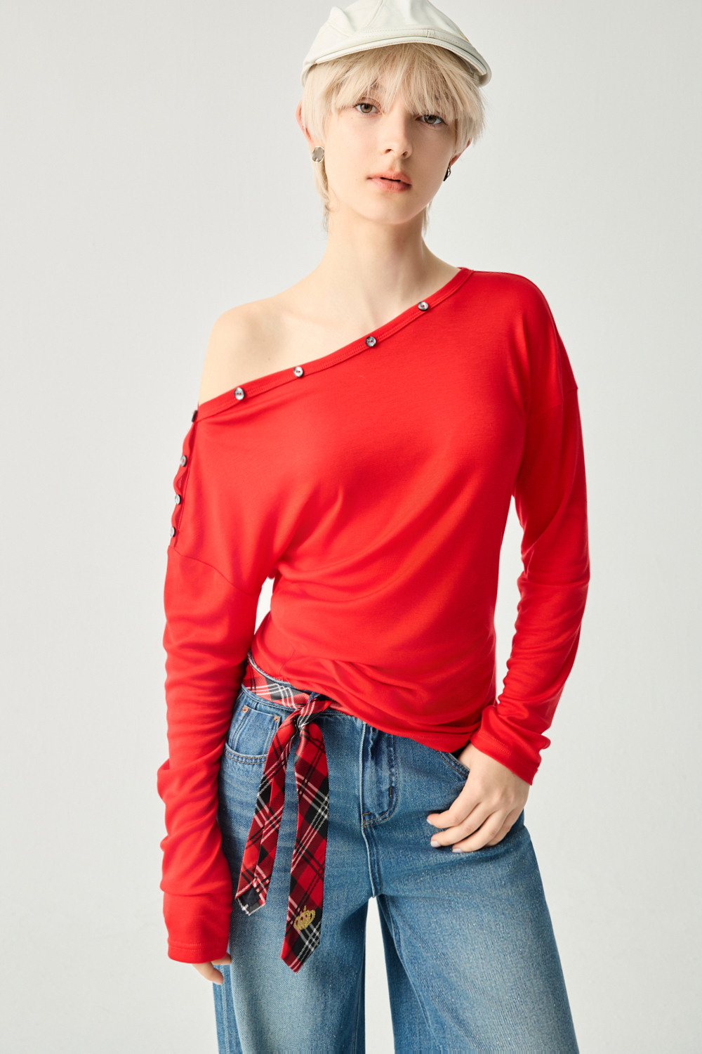 夜紅腰部細褶長袖上衣 0211 • Noir & Rouge|❤️週週新品 | New|▶二月份◀ 26SS|上著 | Tops|五、七分袖 • 長袖上衣