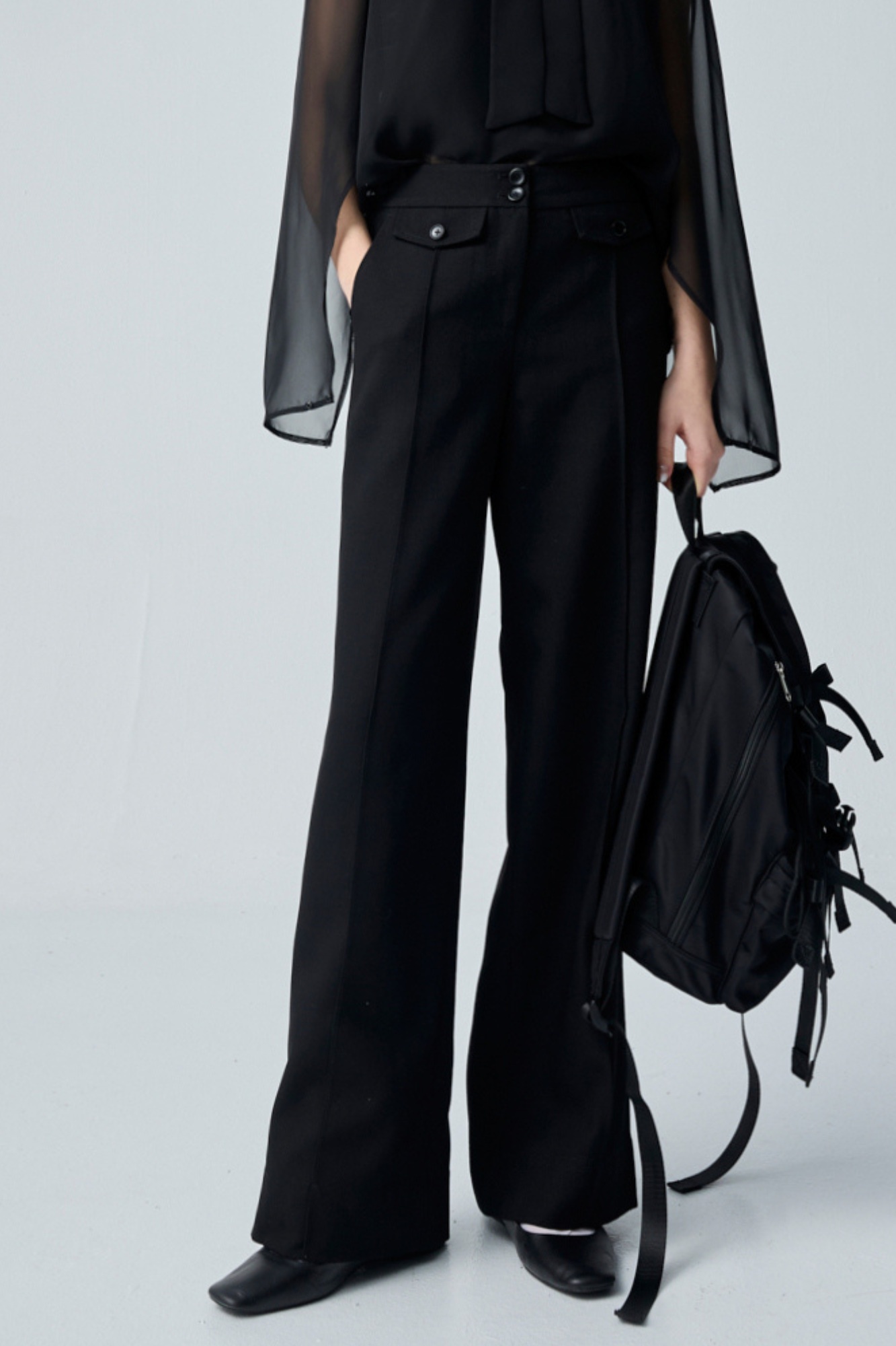 知性素面打摺寬褲 - 神祕純黑, 36 0211 • Noir & Rouge|❤️週週新品 | New|▶二月份◀ 26SS|下著 | Bottoms|長褲 • 寬褲