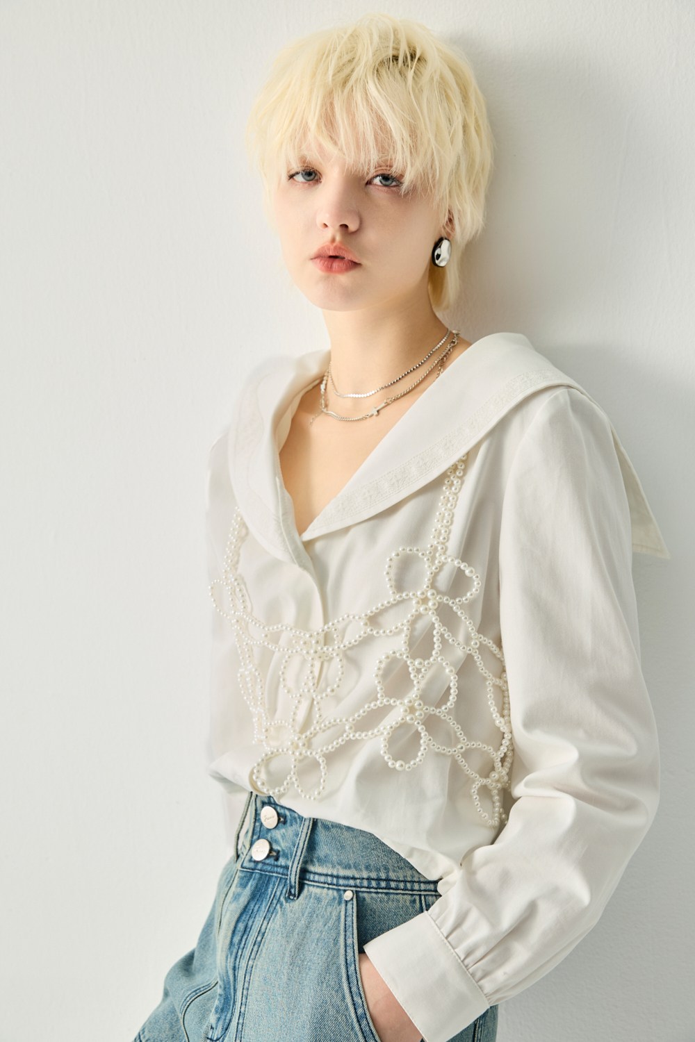 花花珍珠裝飾背心 - 無瑕純白, F 0211 • Noir & Rouge|❤️週週新品 | New|▶二月份◀ 26SS|上著 | Tops|無袖 • 短袖上衣