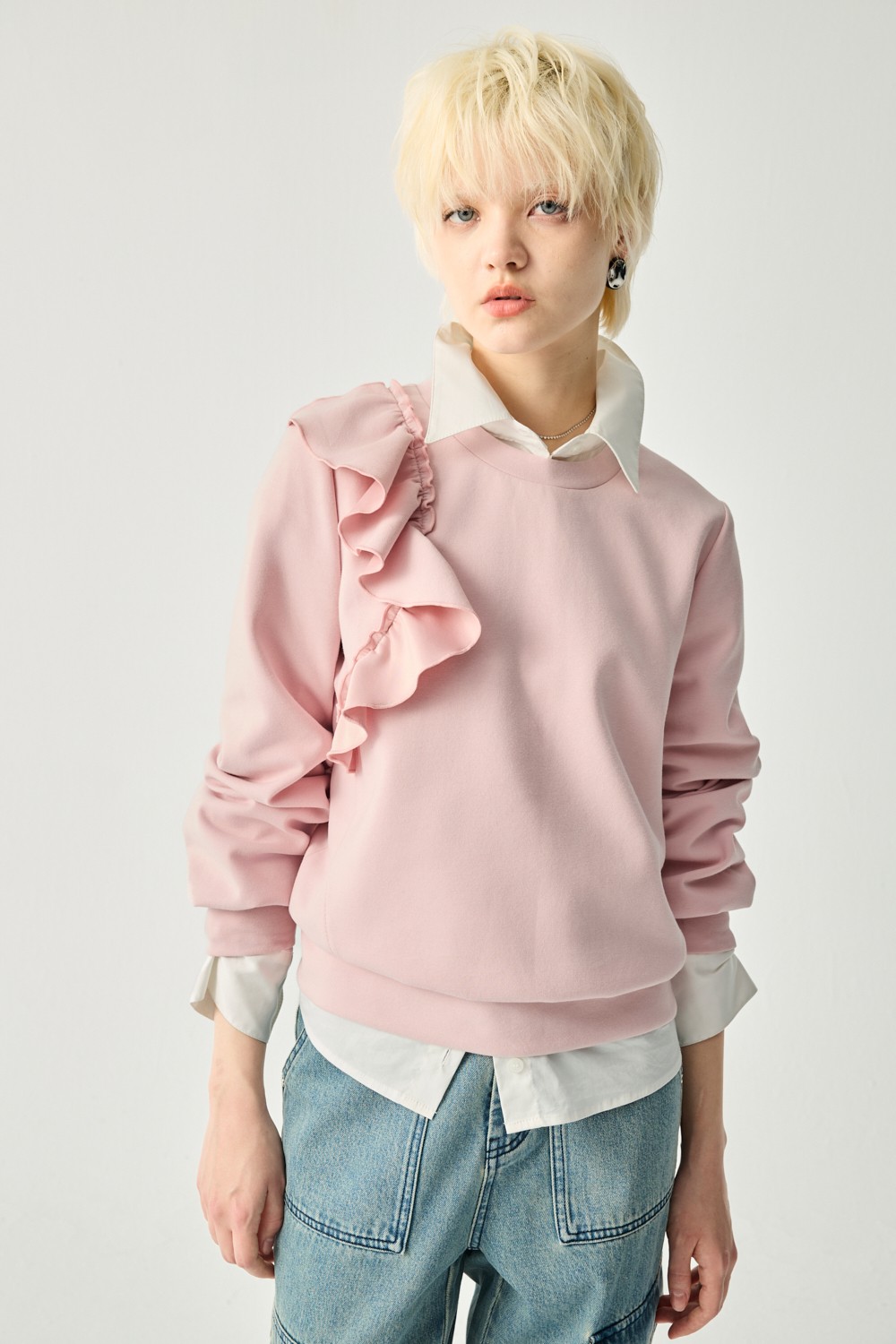 雲淡粉虹單邊荷葉長袖上衣 - 古典藕粉, 36 ❤️週週新品 | New|▶二月份◀ 26SS|0204 • Spring Overture|上著 | Tops|五、七分袖 • 長袖上衣