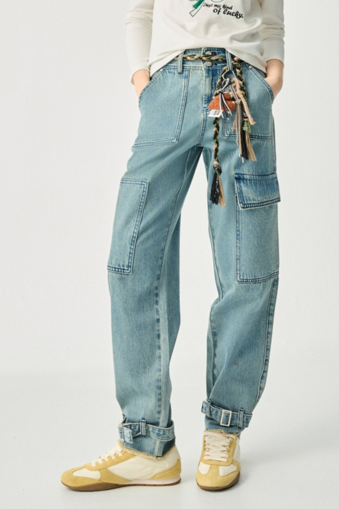 柔霧層次造型褲口高腰牛仔褲 - 清新蔚藍, 36 ⭐主題穿搭推薦⭐|➤中性帥氣系列|❤️週週新品 | New|▶二月份◀ 26SS|0204 • Spring Overture|下著 | Bottoms|長褲 • 寬褲