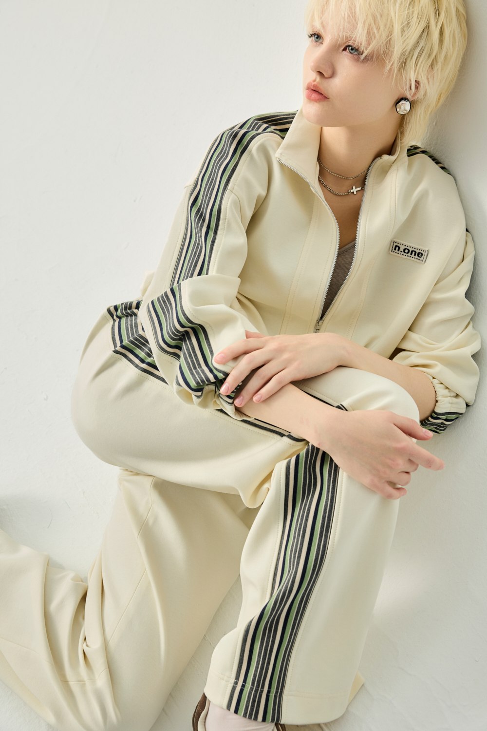 日常柔光拼接條紋休閒外套 - 奶油杏色, 36 ❤️週週新品 | New|▶二月份◀ 26SS|0204 • Spring Overture|外衣 | Outwears|夾克 • 短外套