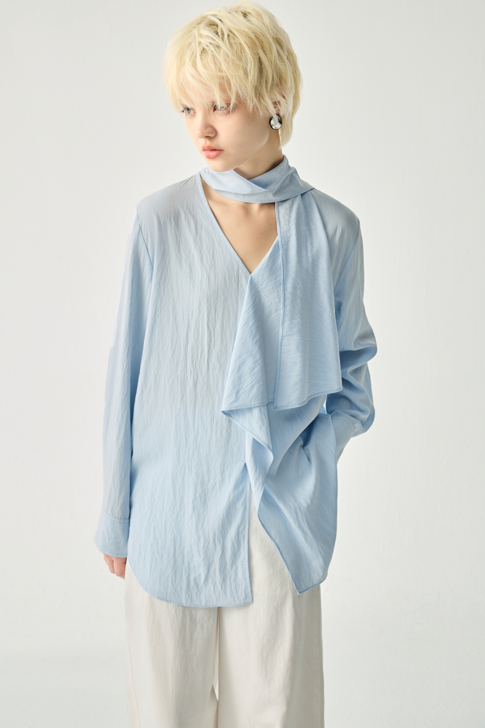 藍風日常不規則垂墜長袖上衣 - 清新蔚藍, 36 ❤️週週新品 | New|▶二月份◀ 26SS|0209 • Daily Rhythm|上著 | Tops|五、七分袖 • 長袖上衣|襯衫