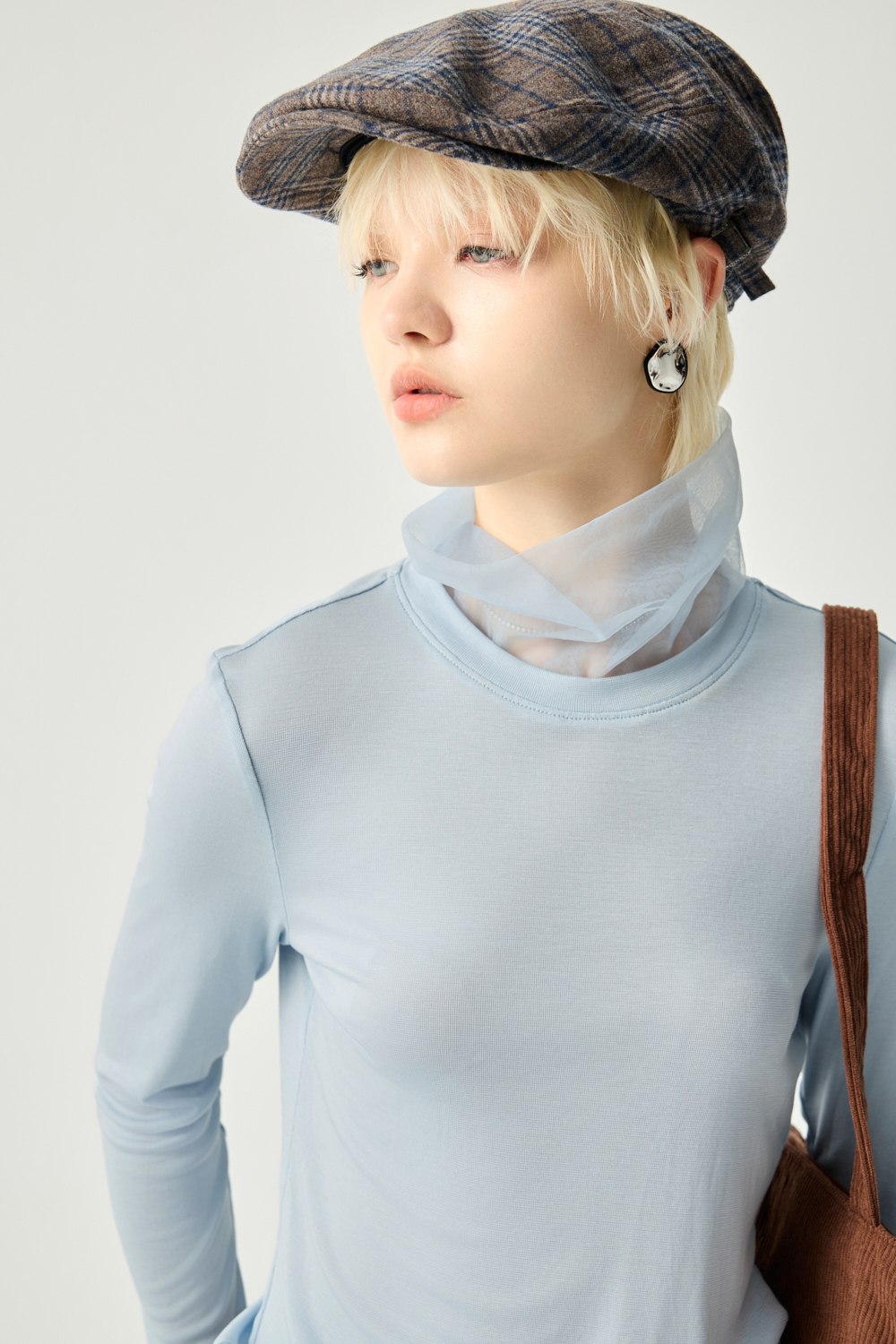 靜靜藍空配布網紗長袖上衣 ❤️週週新品 | New|▶二月份◀ 26SS|0209 • Daily Rhythm|上著 | Tops|五、七分袖 • 長袖上衣