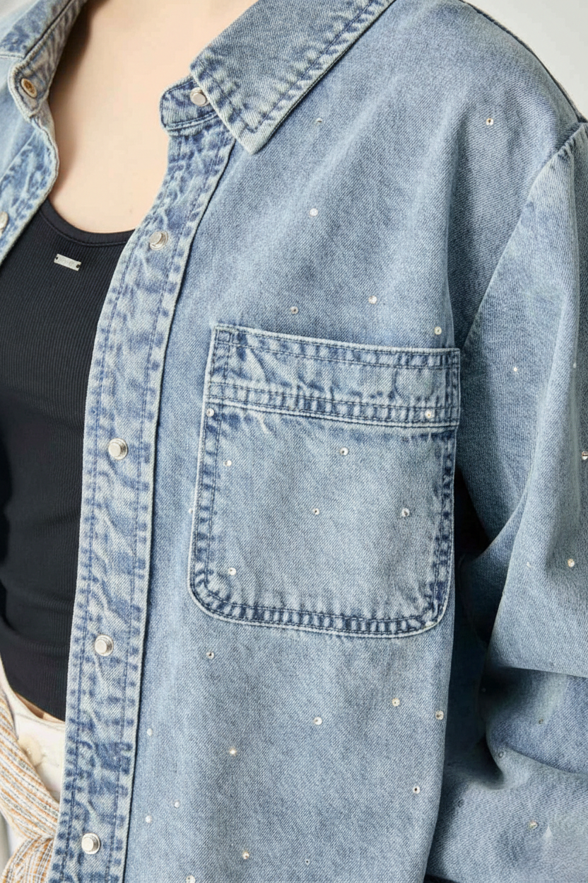 藍色慢慢小亮鑽牛仔外套 ❤️週週新品 | New|▶二月份◀ 26SS|0209 • Daily Rhythm|下著 | Bottoms|牛仔丹寧|外衣 | Outwears|夾克 • 短外套
