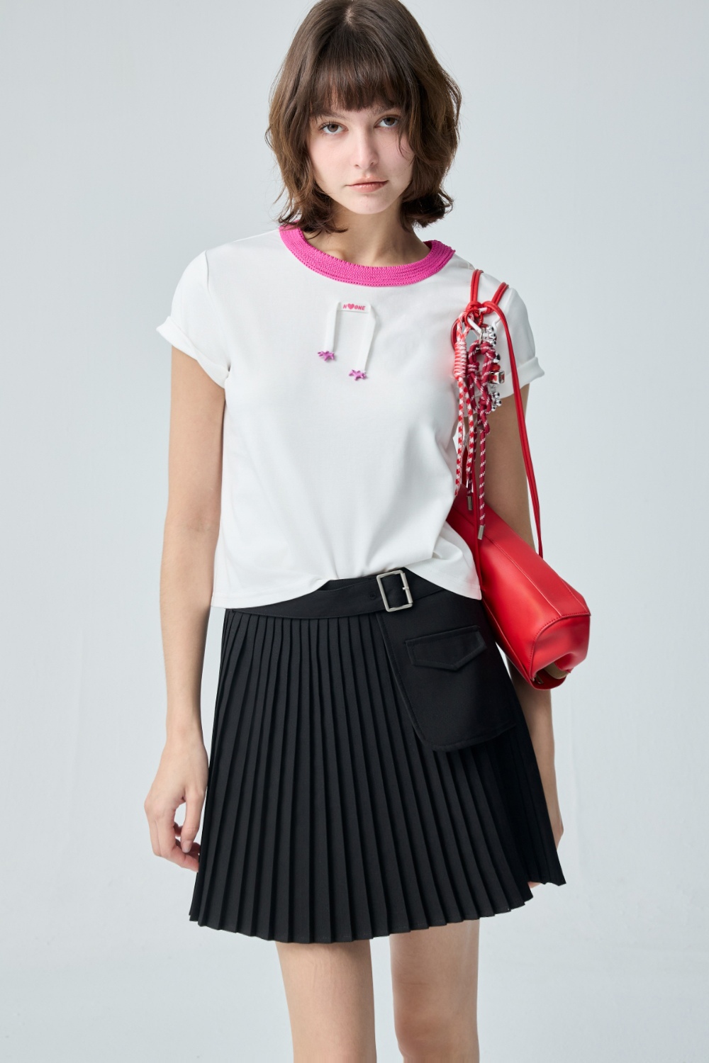 撞色領羅紋配色短袖上衣 - 無瑕純白, 36 ❤️週週新品 | New|▶三月份◀ 26SS|0312 • Peach Accent|上著 | Tops|無袖 • 短袖上衣|T-shirt