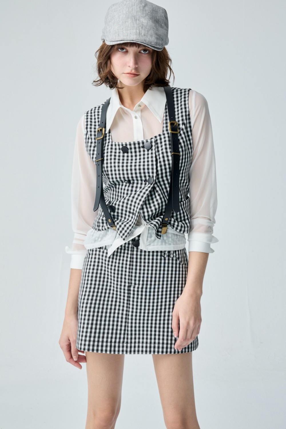 經典千鳥格雙排扣格紋背心 - 黑白格子, 36 ❤️週週新品 | New|▶三月份◀ 26SS|0312 • Peach Accent|上著 | Tops|無袖 • 短袖上衣|外衣 | Outwears|背心