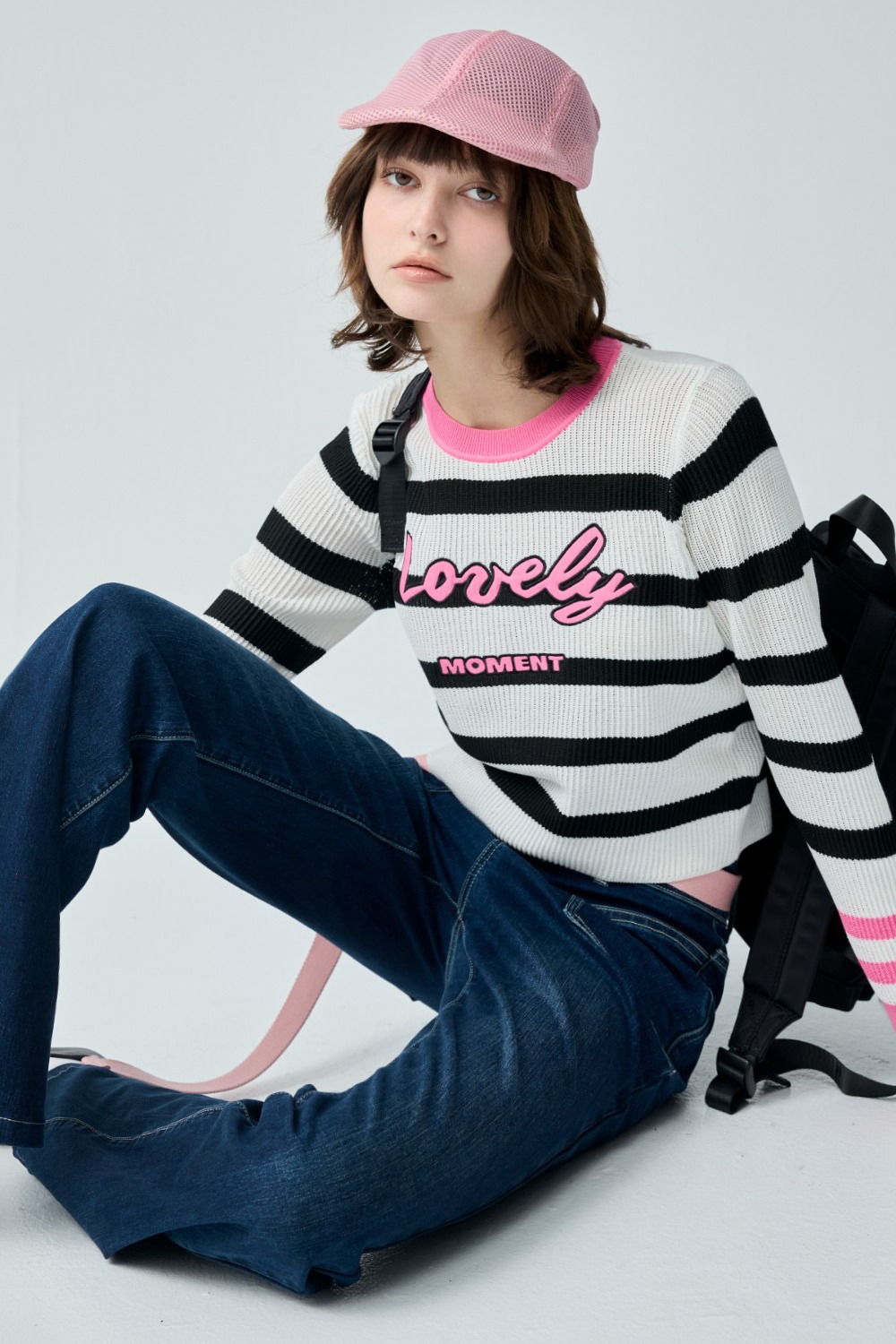 俏皮甜心配條繡花針織上衣 - 無瑕純白, 36 ❤️週週新品 | New|▶三月份◀ 26SS|0312 • Peach Accent|上著 | Tops|五、七分袖 • 長袖上衣|針織 • 毛衣