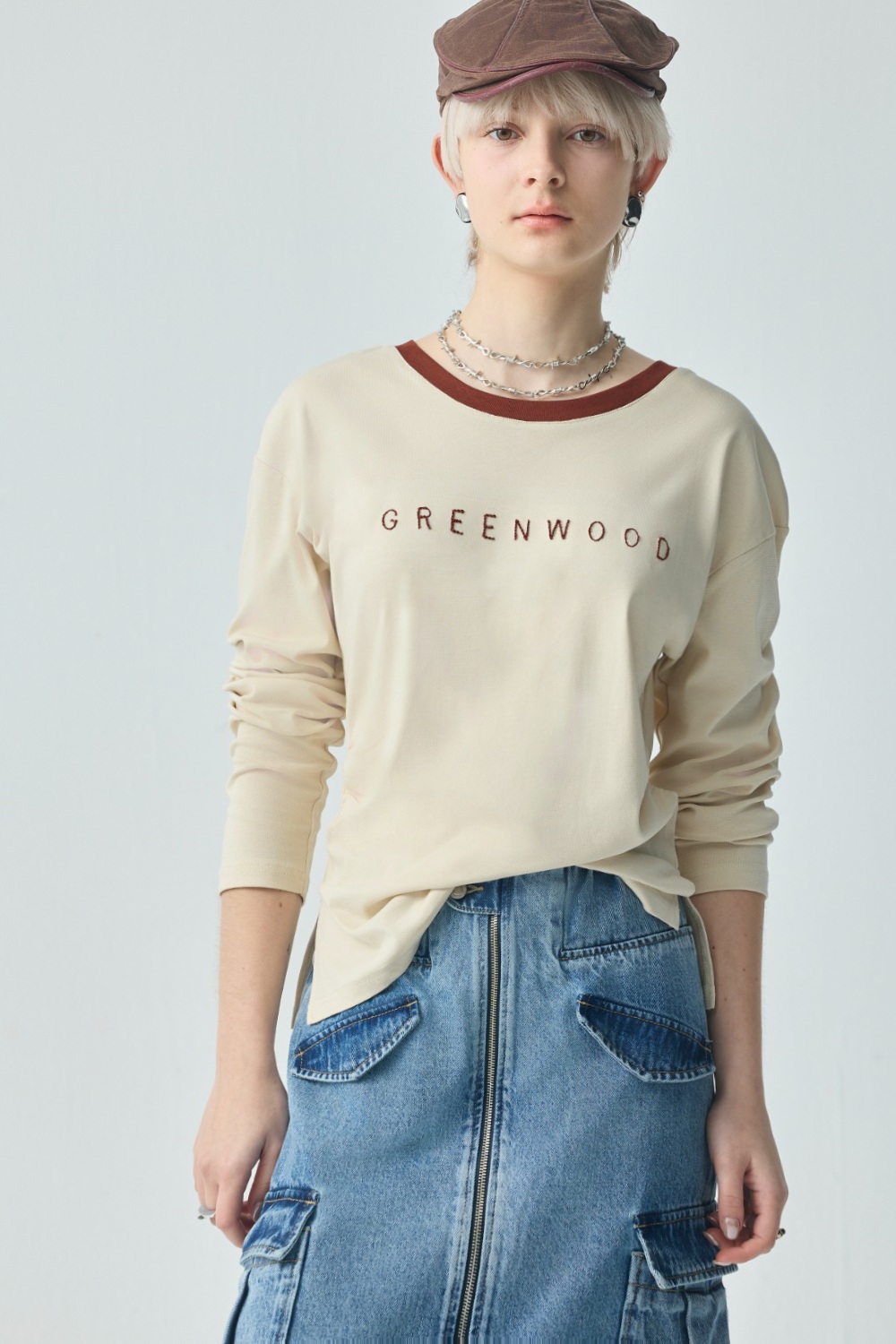 日常簡約繡花長袖上衣 - 奶油杏色, 36 ▶三月份◀ 26SS|0305 • Urban Jungle|❤️週週新品 | New|上著 | Tops|五、七分袖 • 長袖上衣