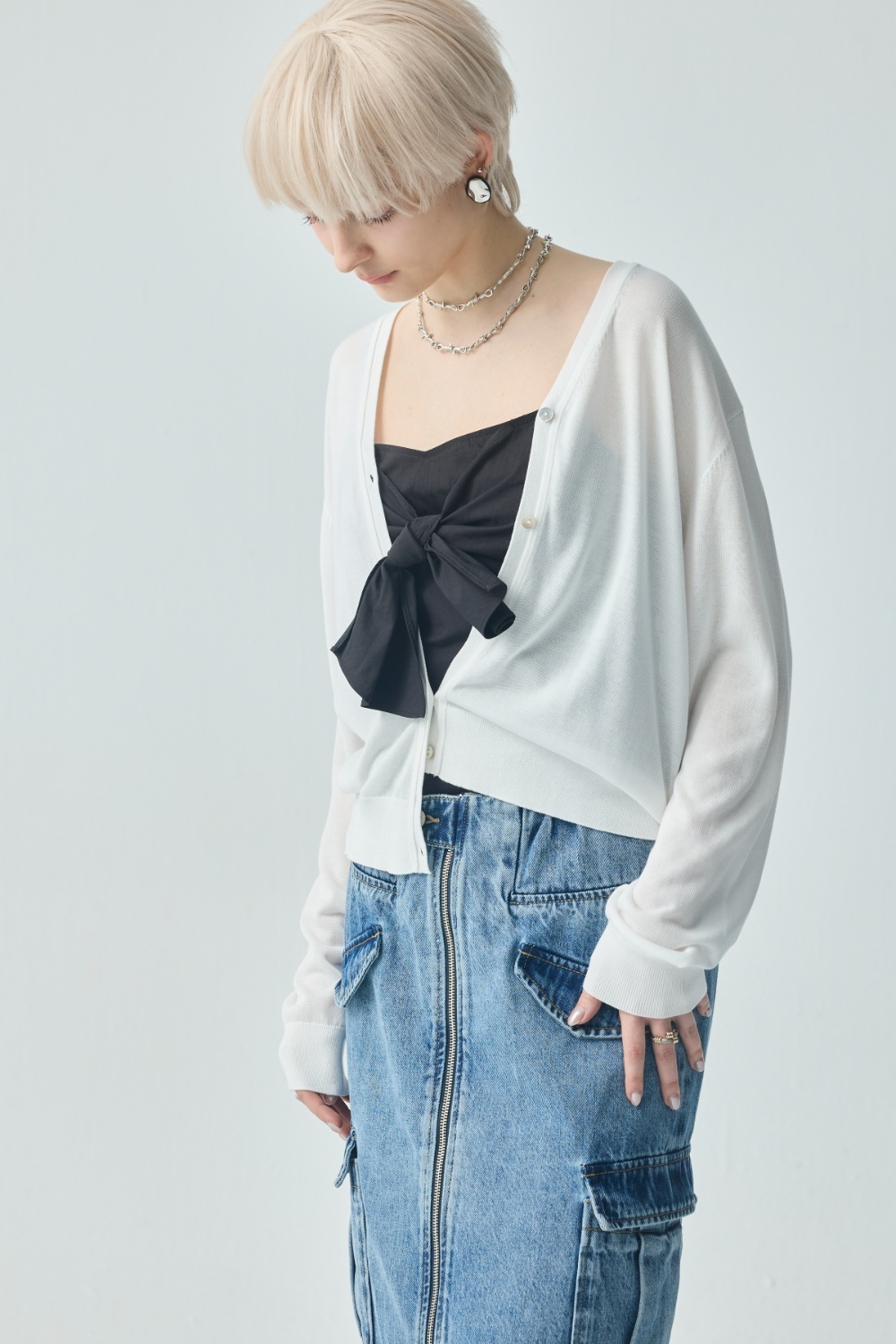 素光片刻前開襟針織外套 - 無瑕純白, 36 ▶三月份◀ 26SS|0305 • Urban Jungle|❤️週週新品 | New|上著 | Tops|五、七分袖 • 長袖上衣|外衣 | Outwears|針織外套|罩衫