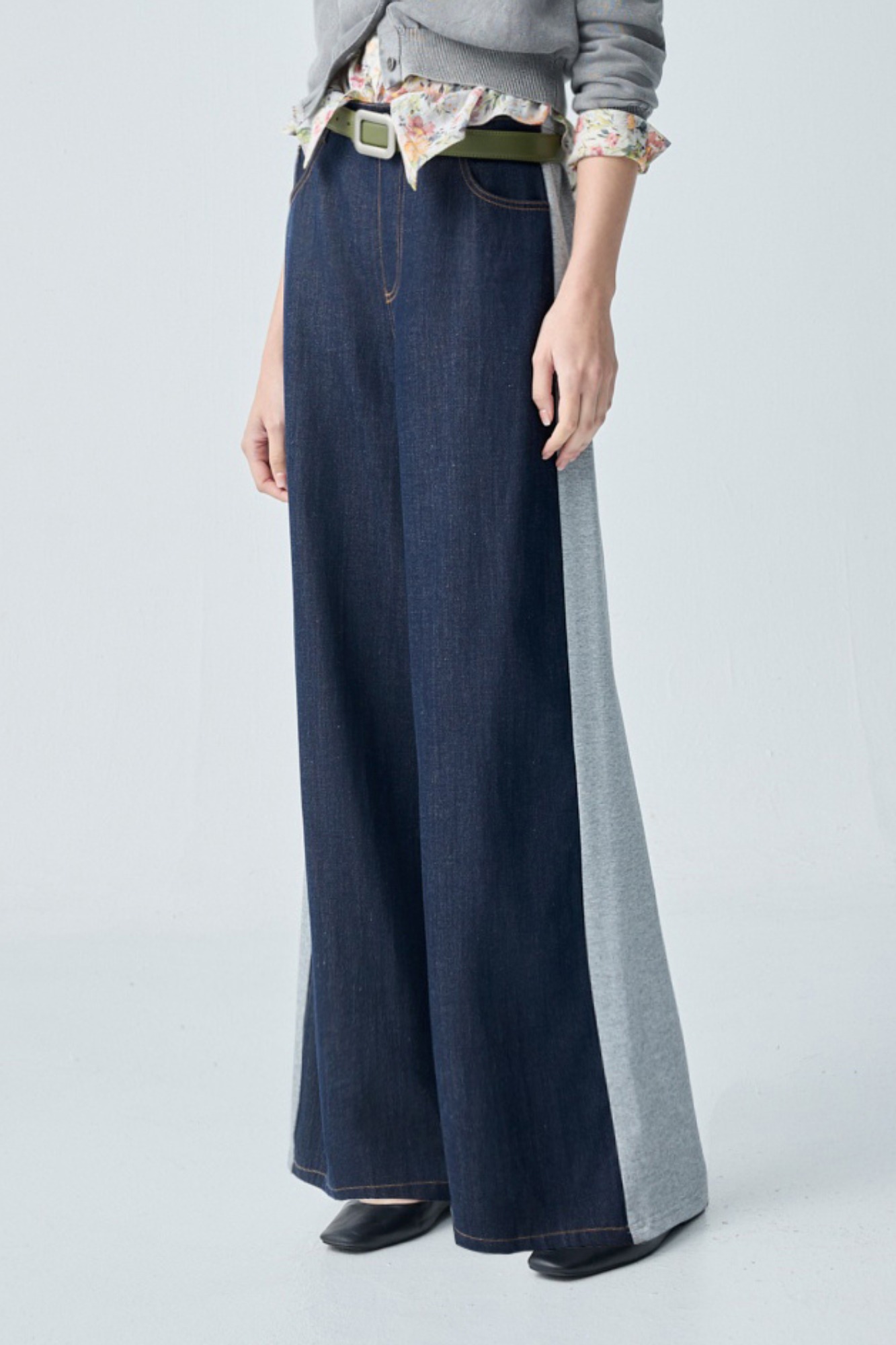 月黑風高異材質剪接寬褲 - 深邃藏藍, 36 下著 | Bottoms|長褲 • 寬褲|牛仔丹寧