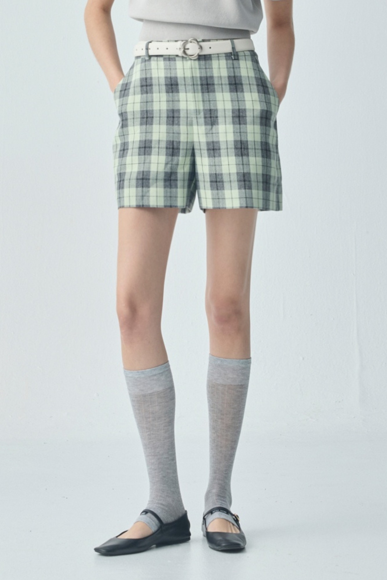 奶霜交織配色格紋造型短褲 - 酪梨綠色, 36 ❤️週週新品 | New|▶三月份◀ 26SS|0326 • Sweet Moments|下著 | Bottoms|短褲 • 褲裙