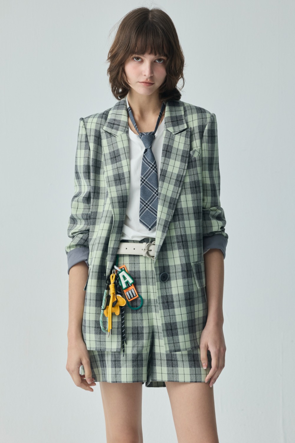 奶霜交織配色格紋西裝外套 - 酪梨綠色, 36 ❤️週週新品 | New|▶三月份◀ 26SS|0326 • Sweet Moments|外衣 | Outwears|西裝外套
