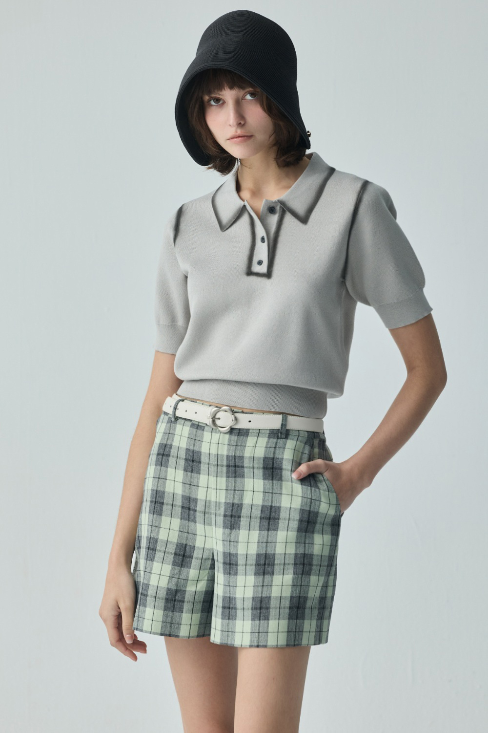 暗黑榮耀噴印造型polo領上衣 - 沉穩霧灰, 36 ❤️週週新品 | New|▶三月份◀ 26SS|0326 • Sweet Moments|上著 | Tops|無袖 • 短袖上衣|針織 • 毛衣