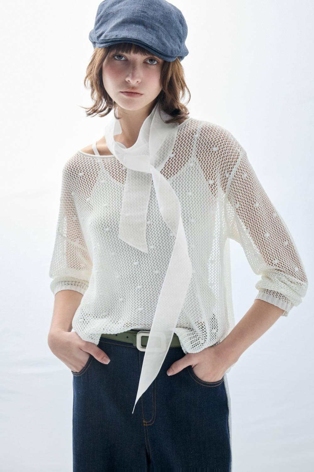 微光透亮洞洞針織長袖上衣 - 奶油杏色, 36 ❤️週週新品 | New|▶三月份◀ 26SS|0326 • Sweet Moments|上著 | Tops|五、七分袖 • 長袖上衣|針織 • 毛衣