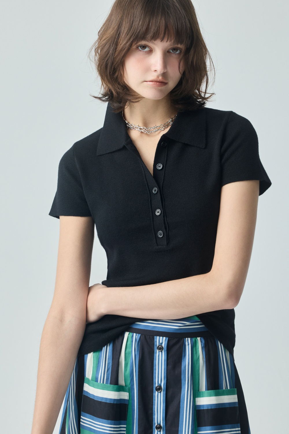 知性女主半開襟POLO上衣 ▶四月份◀ 26SS|0402 • Lines & Space|❤️週週新品 | New|上著 | Tops|無袖 • 短袖上衣|T-shirt