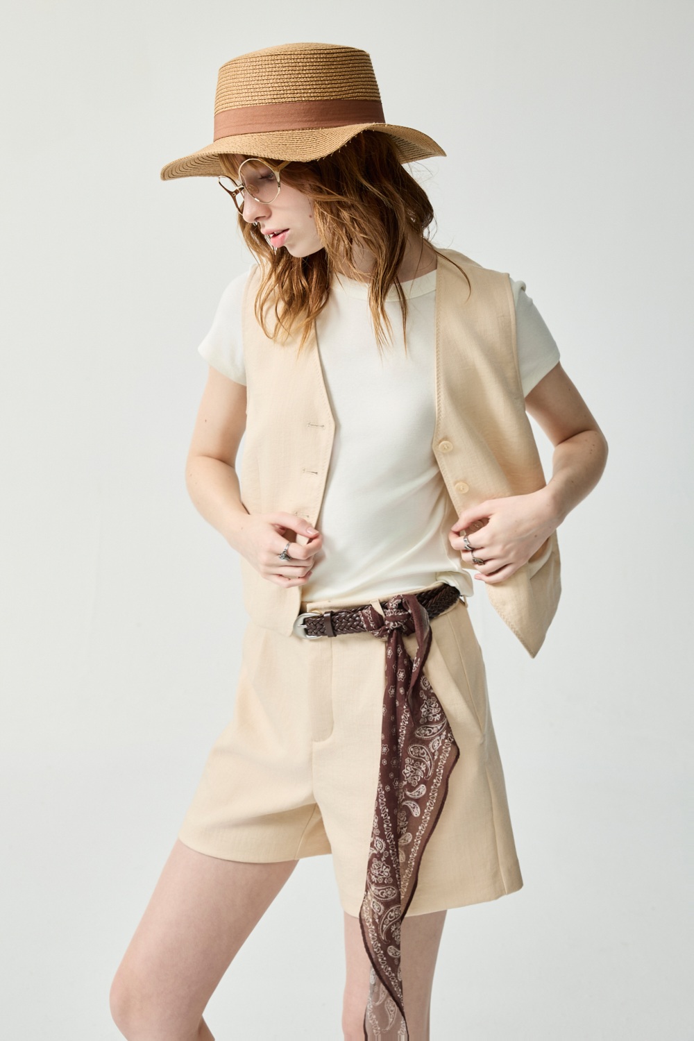 栗子柔軟V領亞麻背心外套 - 可可卡其, 36 0416 • Urban Player|❤️週週新品 | New|▶四月份◀ 26SS|外衣 | Outwears|西裝外套|背心