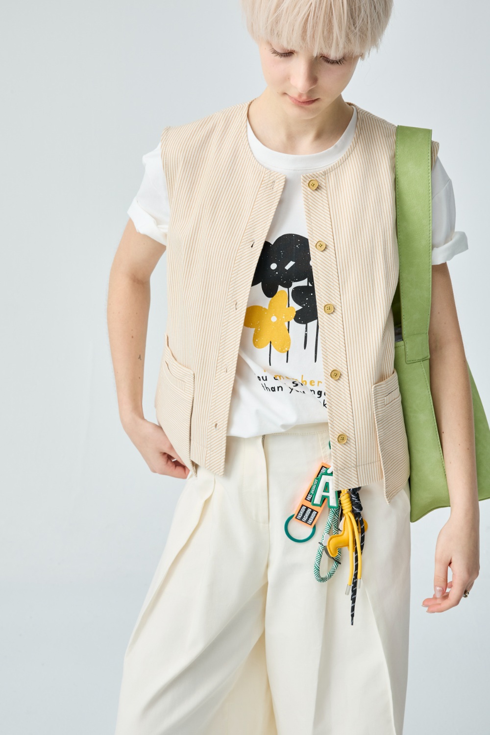 假日時光特殊造型口袋上衣 - 彩色配條, 36 ❤️週週新品 | New|▶四月份◀ 26SS|0409 • Daisy Days|上著 | Tops|無袖 • 短袖上衣|外衣 | Outwears|夾克 • 短外套|背心