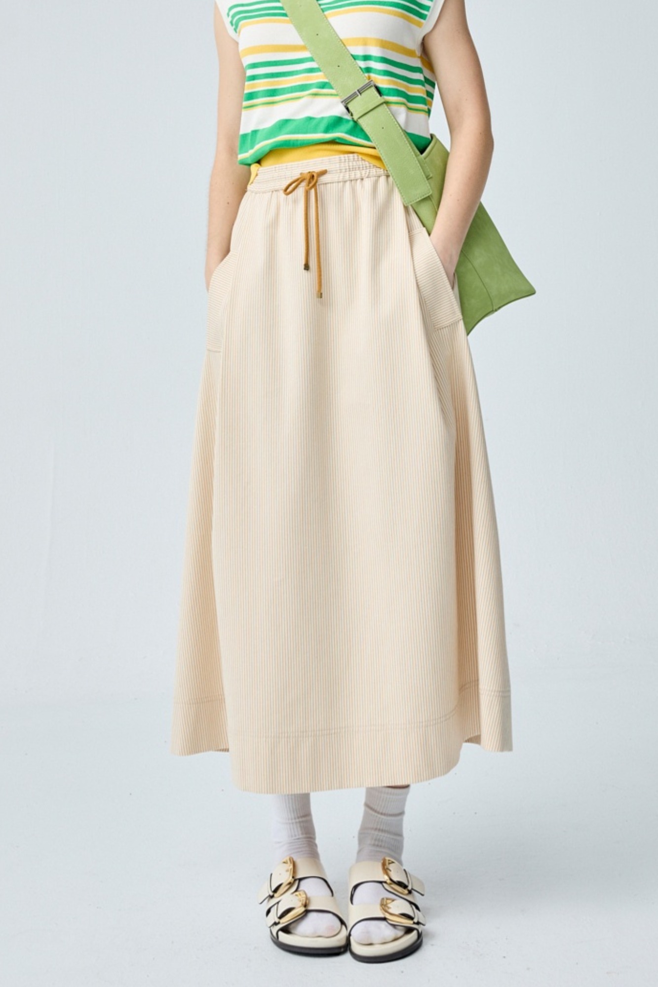 假日時光前打摺條紋長裙 - 彩色配條, 36 ❤️週週新品 | New|▶四月份◀ 26SS|0409 • Daisy Days|下著 | Bottoms|長裙 • 短裙