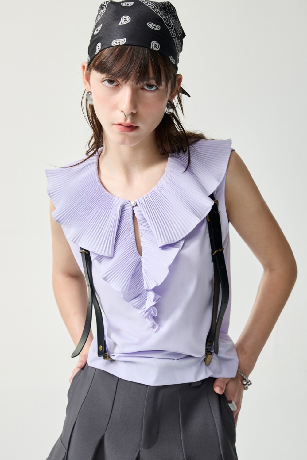林間霧散壓褶造型無袖上衣 - 薰衣草紫, 36 ❤️週週新品 | New|▶四月份◀ 26SS|0423 • Quiet form|上著 | Tops|無袖 • 短袖上衣