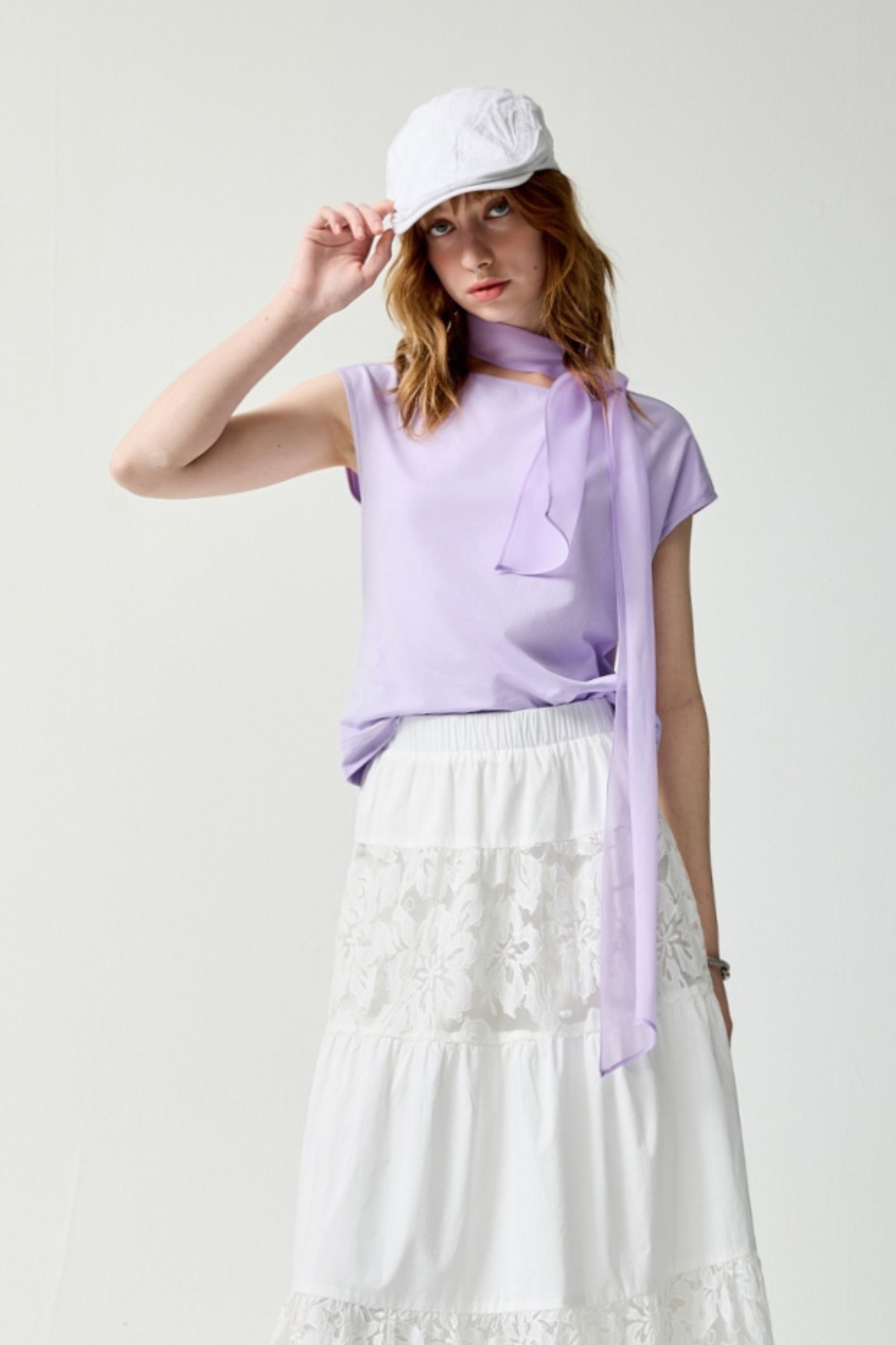 幽谷紫影飄帶領剪接上衣 - 薰衣草紫, 36 ❤️週週新品 | New|▶四月份◀ 26SS|0423 • Quiet form|上著 | Tops|無袖 • 短袖上衣