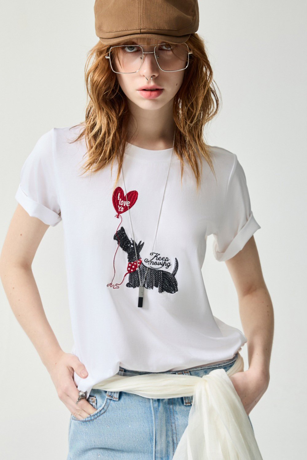 微光樹下狗狗繡花圓領上衣 ❤️週週新品 | New|▶四月份◀ 26SS|0423 • Quiet form|上著 | Tops|無袖 • 短袖上衣|T-shirt