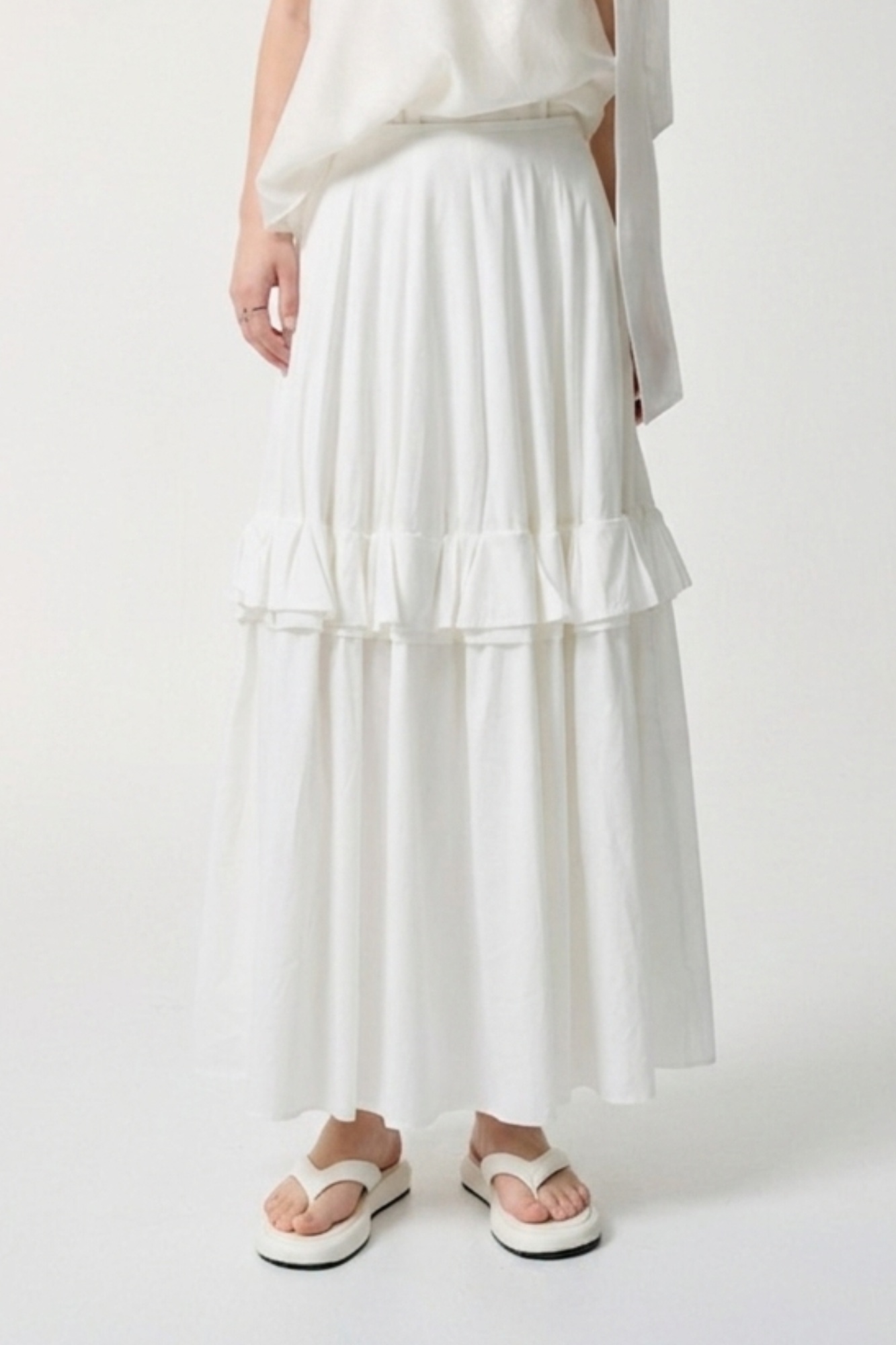 春日對話荷葉剪接長裙 - 無瑕純白, 36 0430 • Warm Light|❤️週週新品 | New|▶四月份◀ 26SS|下著 | Bottoms|長裙 • 短裙