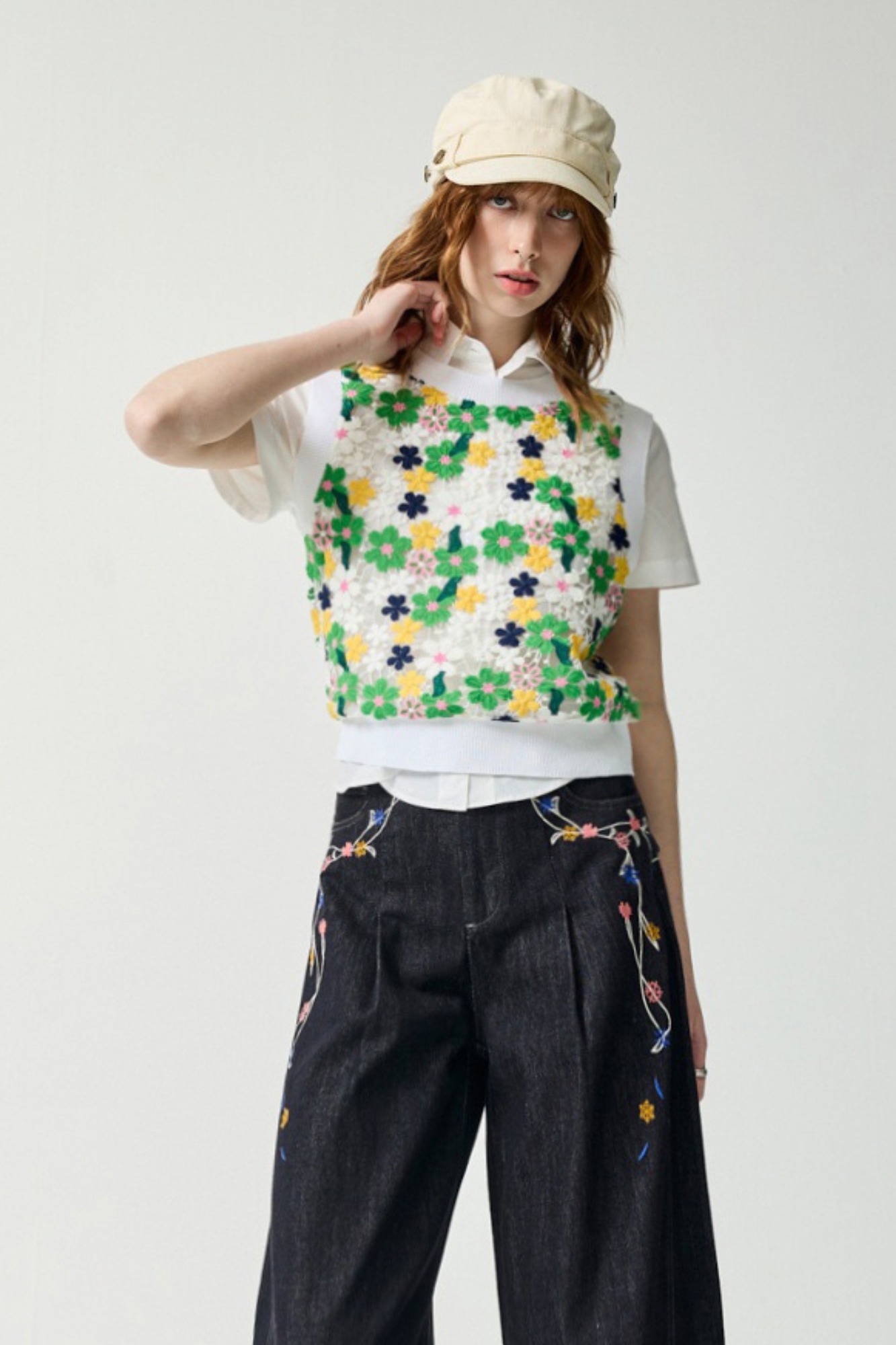 薄荷味的星期天多色小花圓領背心 - 平靜翠綠, 36 0430 • Warm Light|❤️週週新品 | New|▶四月份◀ 26SS|上著 | Tops|無袖 • 短袖上衣|蕾絲