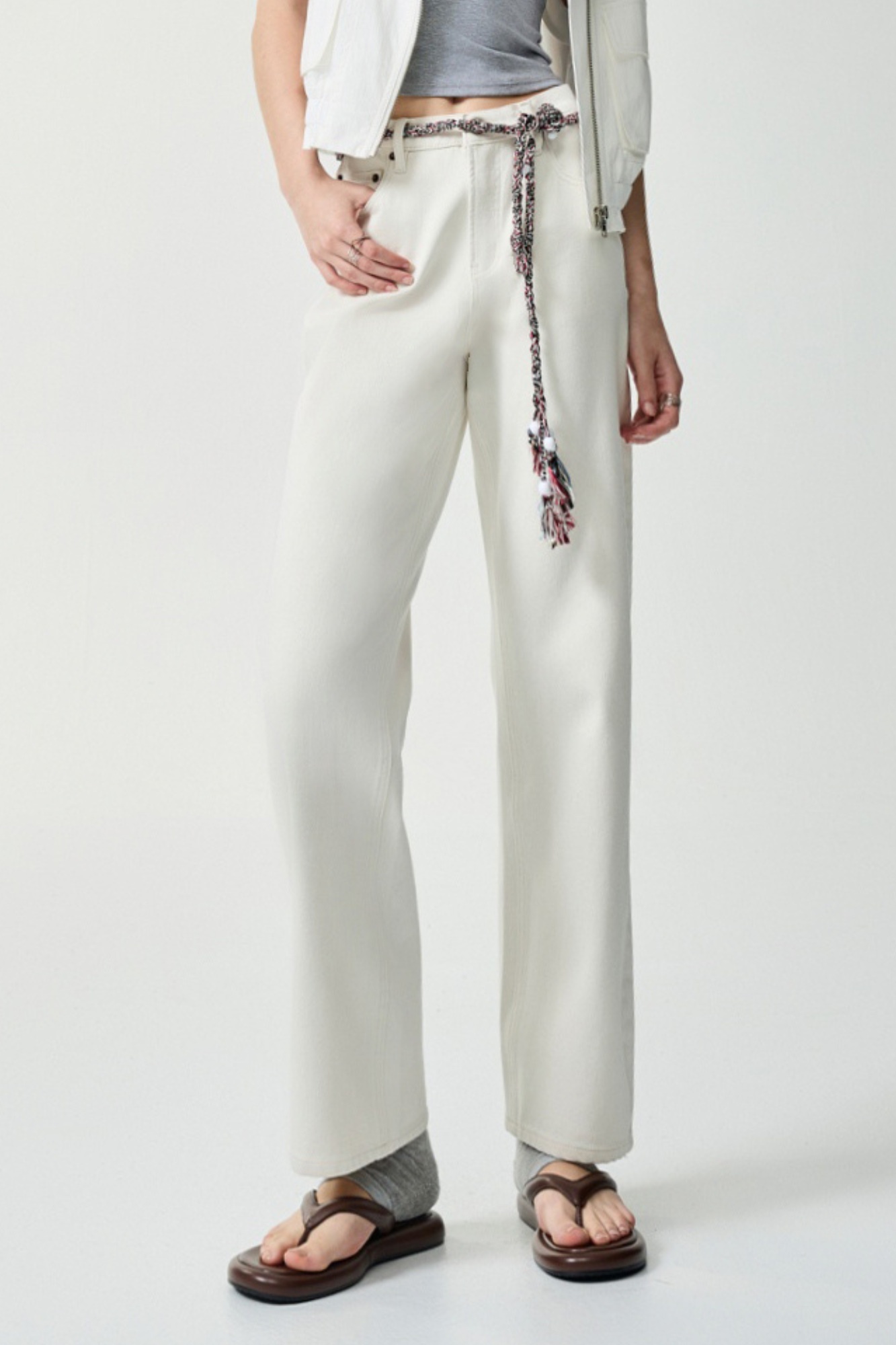 午後的自然光影素面修身九分褲 - 無瑕純白, 36 0430 • Warm Light|❤️週週新品 | New|▶四月份◀ 26SS|下著 | Bottoms|長褲 • 寬褲|牛仔丹寧