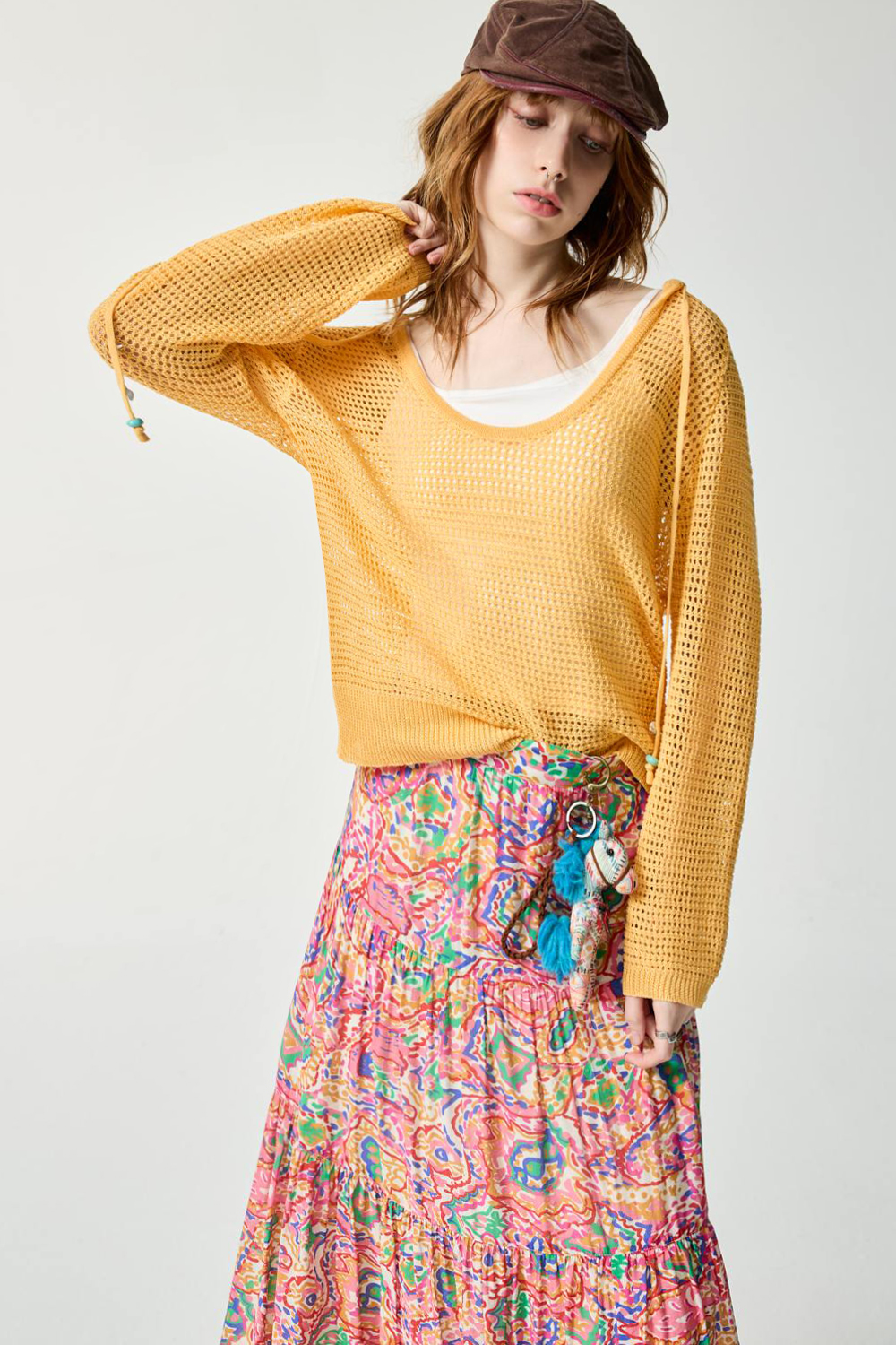 向日葵的告白洞洞連帽針織上衣 - 金闕黄沉沉, F 0430 • Warm Light|❤️週週新品 | New|▶四月份◀ 26SS|上著 | Tops|五、七分袖 • 長袖上衣|針織 • 毛衣