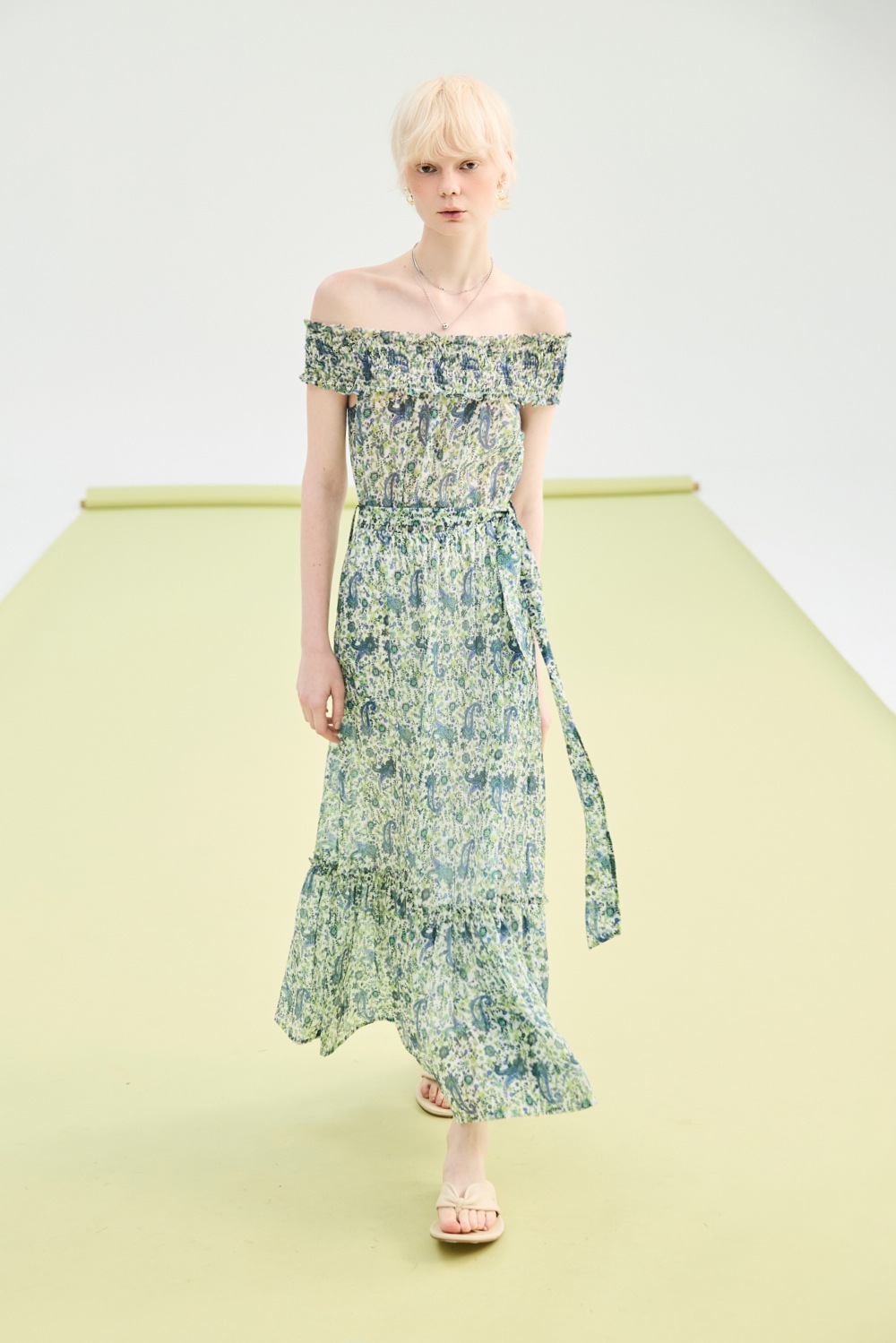 療癒色調滿版印花平口洋裝 - 夢幻灰綠, 36 0730 • Summer Breeze|❤️週週新品 | New|▶七月份◀ 26SS|洋裝 | Dresses|長洋裝