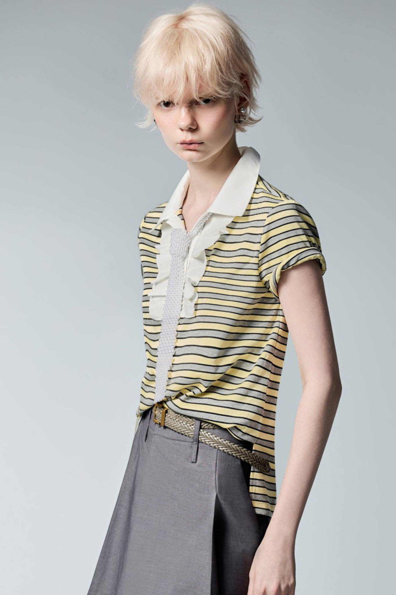 琥珀格調條紋剪接polo上衣 - 金闕黄沉沉, 36 ❤️週週新品 | New|▶八月份◀ 26AW|0827 • UNBOUND|上著 | Tops|無袖 • 短袖上衣