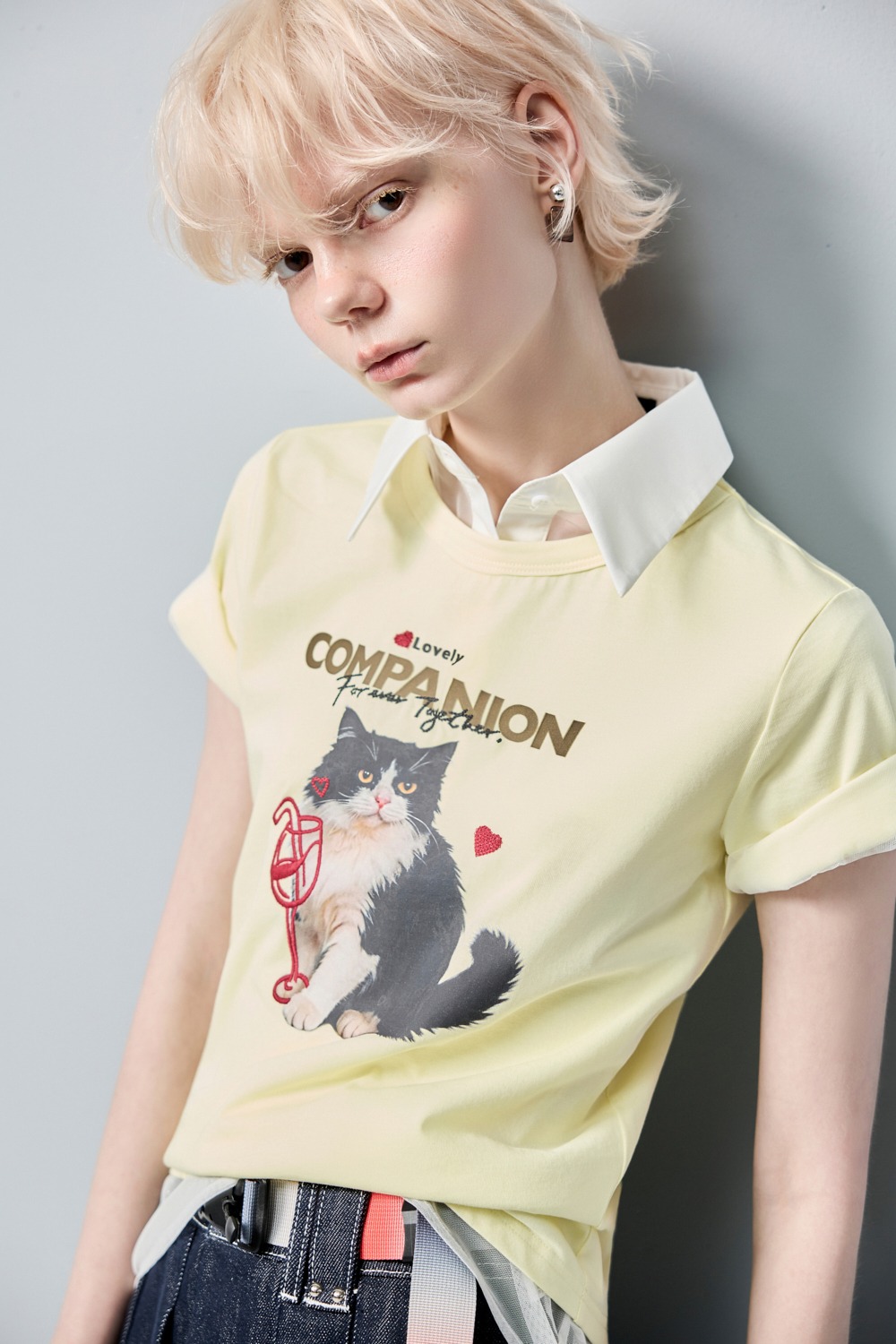 檸檬奶油印繡花圓領上衣 ❤️週週新品 | New|▶八月份◀ 26AW|0827 • UNBOUND|上著 | Tops|無袖 • 短袖上衣|T-shirt
