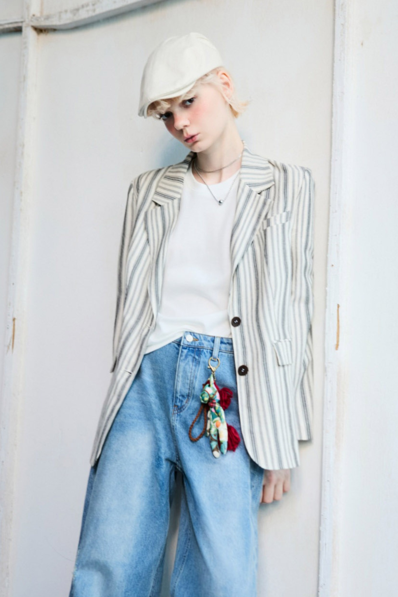 城市晨光單排釦條紋西裝外套 - 奶油杏色, 36 ❤️週週新品 | New|▶九月份◀ 26AW|0910 • Soft Days|外衣 | Outwears|西裝外套