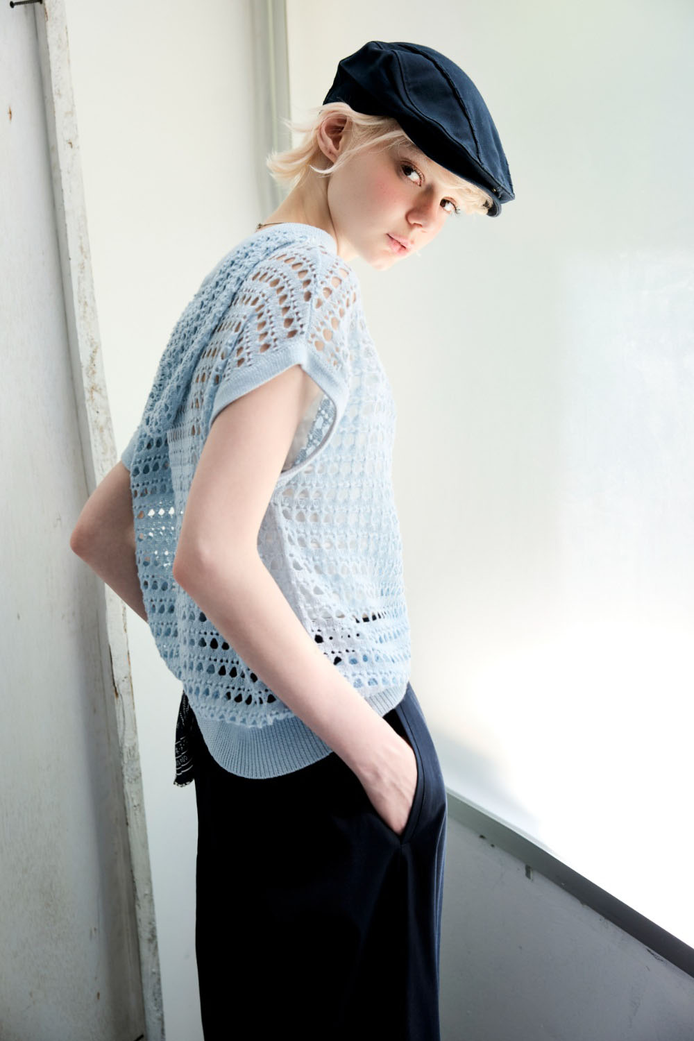 日常序章簍空織紋連帽上衣 - 清新蔚藍, 36 ❤️週週新品 | New|▶九月份◀ 26AW|0910 • Soft Days|上著 | Tops|無袖 • 短袖上衣|針織 • 毛衣